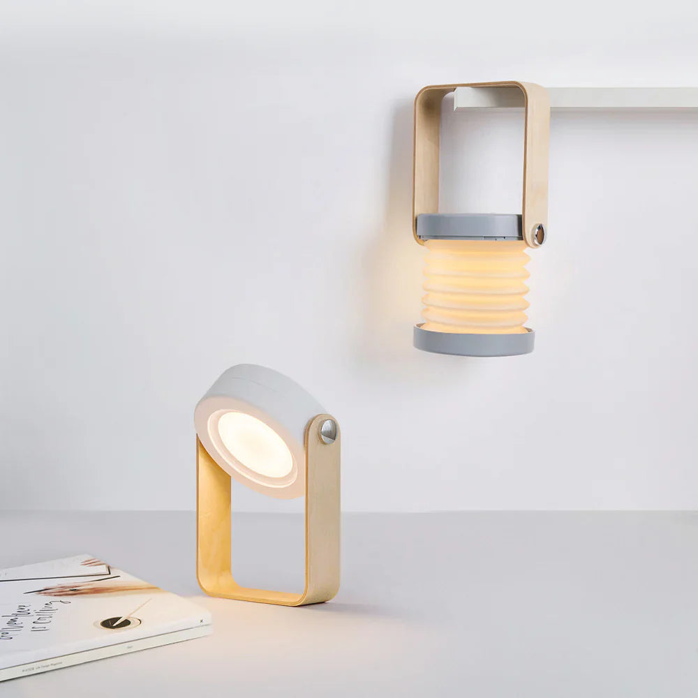 Wireless Wood and Metal Table Lamp | Dimmable, Rechargeable LED