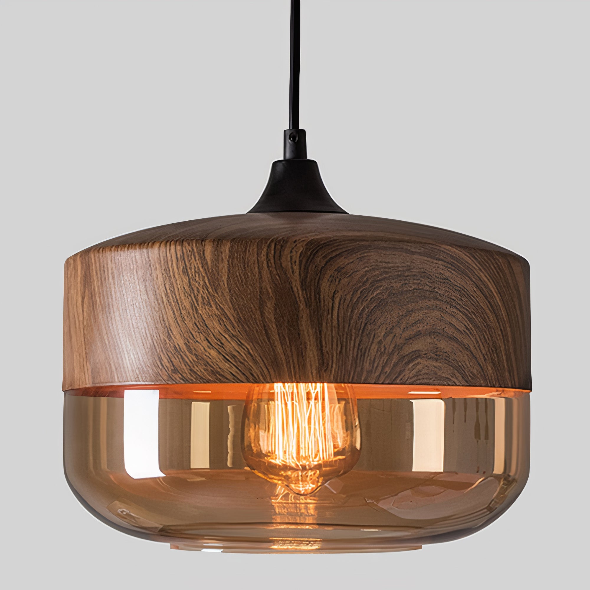 Wood and Colored Glass Pendant Light | Modern Warm Ambiance