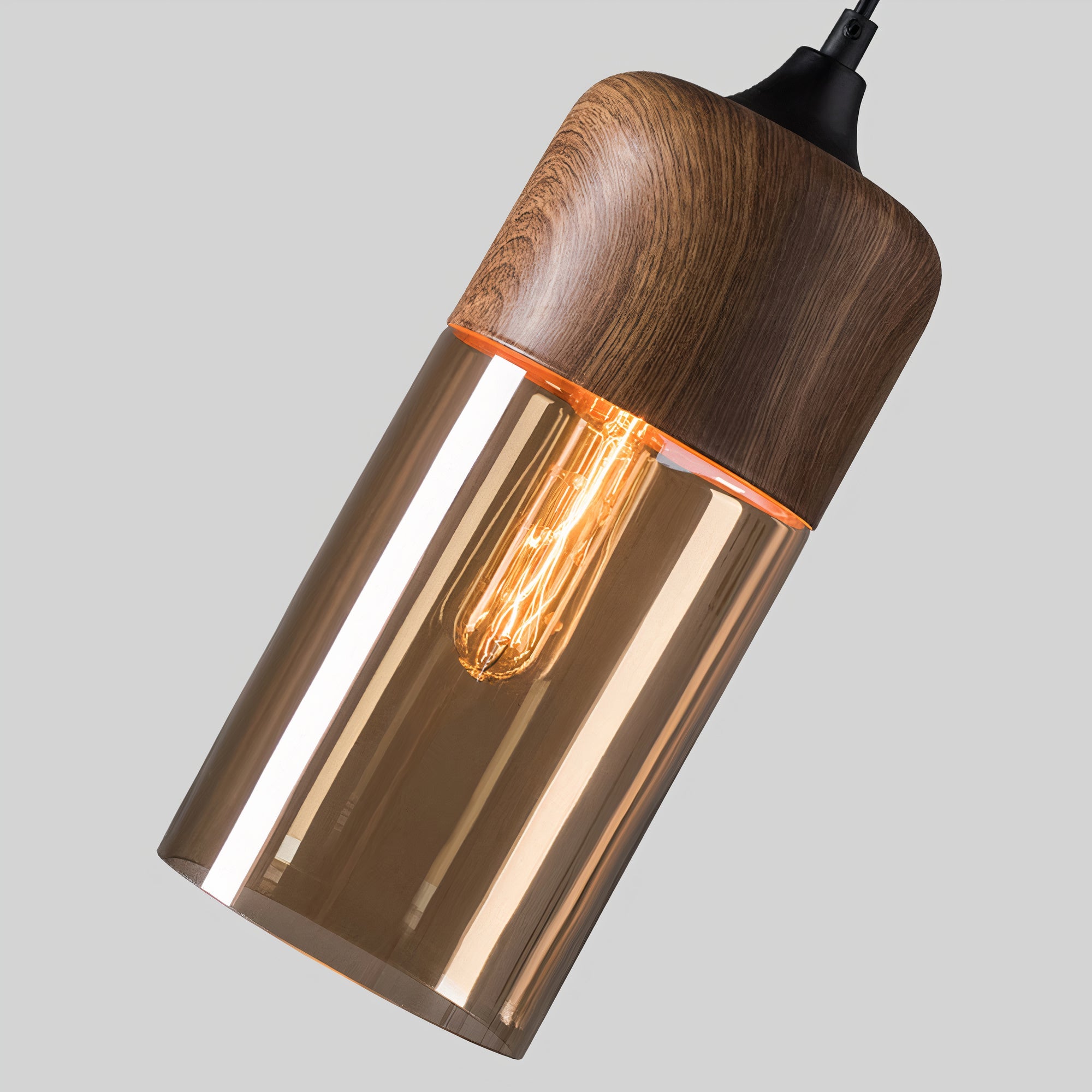 Wood and Colored Glass Pendant Light | Modern Warm Ambiance