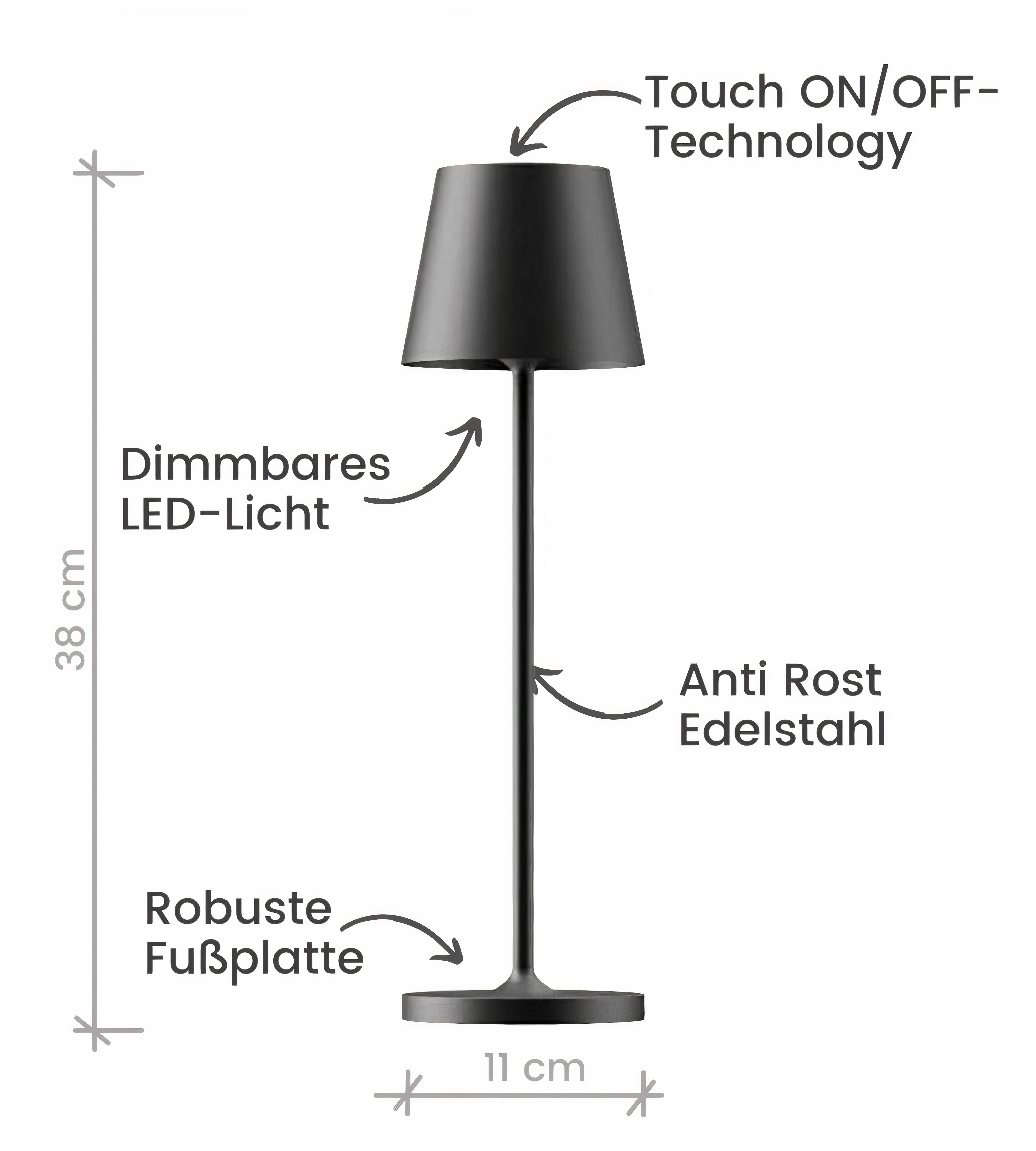 Wireless LED Metal Table Lamp | Dimmable, IP54, Rechargeable