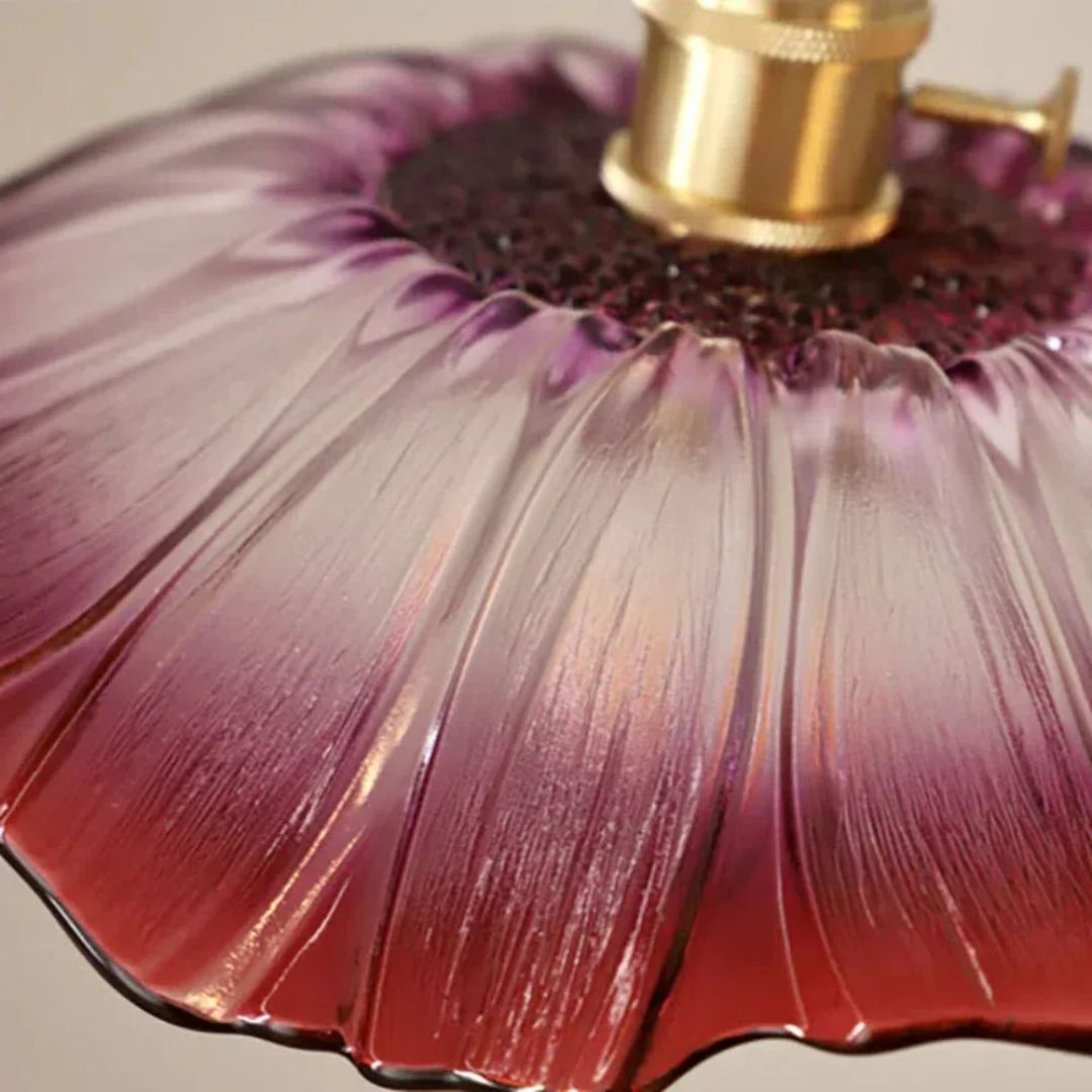 Floral Glass Pendant Light | Ribbed Shade, Gold Socket