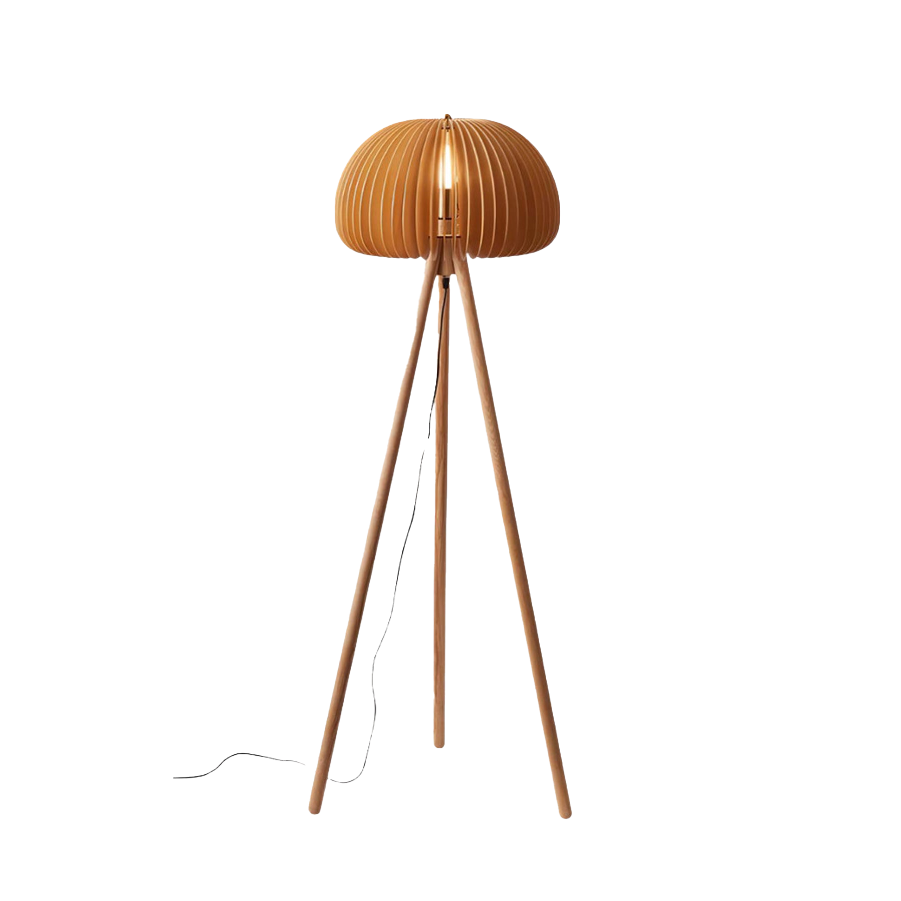 Wood Slat Tripod Floor Lamp | Sculptural Dome Shade, Natural Wood