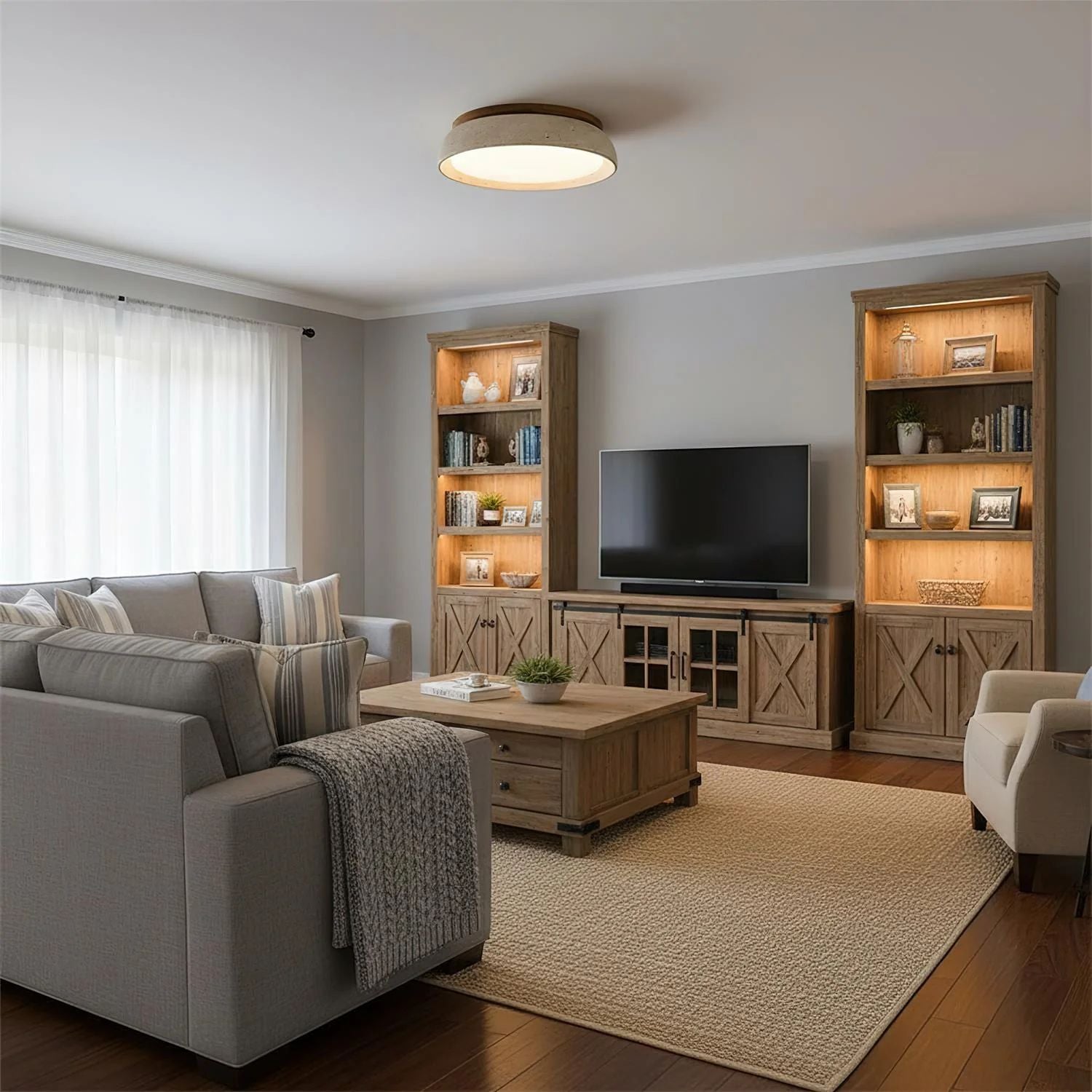 Travertine Wood Ceiling Light | Japandi Style, 3000K Warm LED