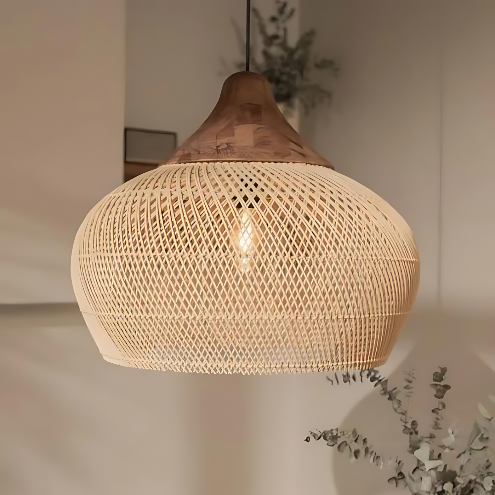Rattan Ceiling Light | Boho Style, Handwoven Natural Design