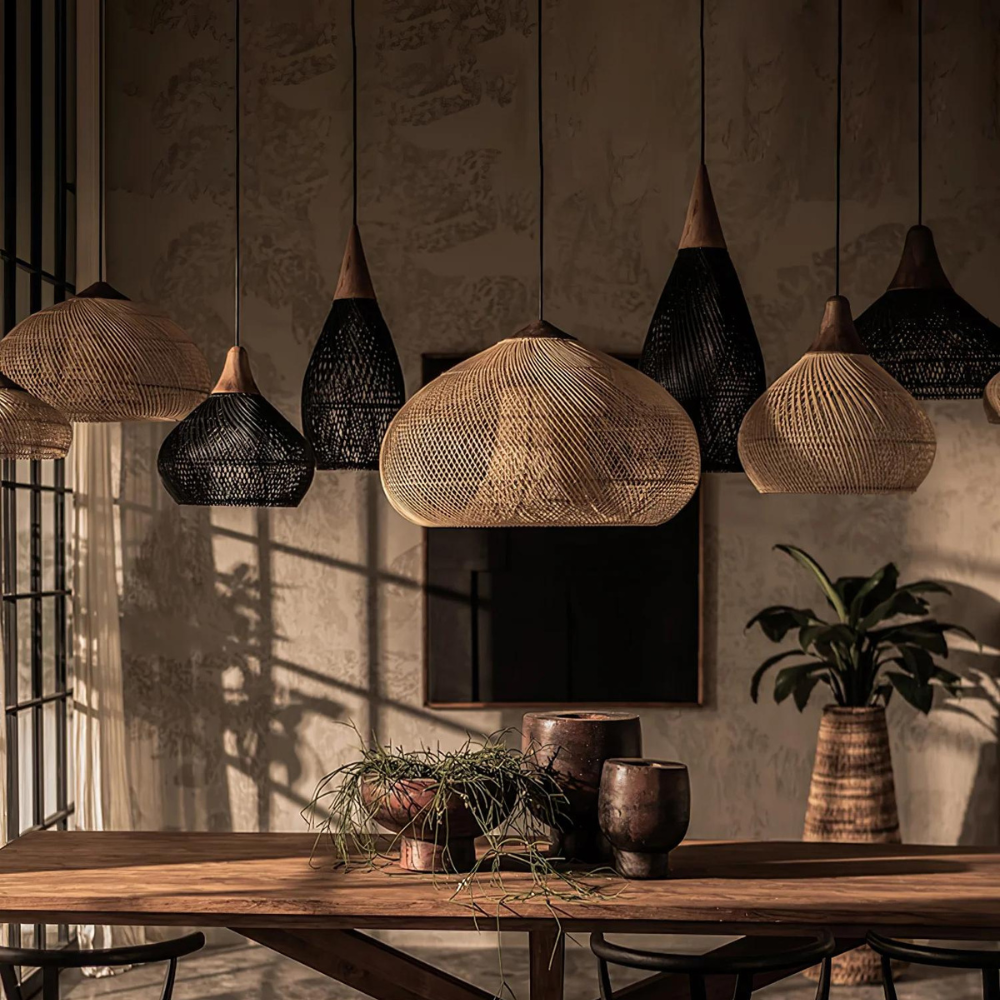 Woven Rattan Pendant Light | Boho Japandi Style, E27