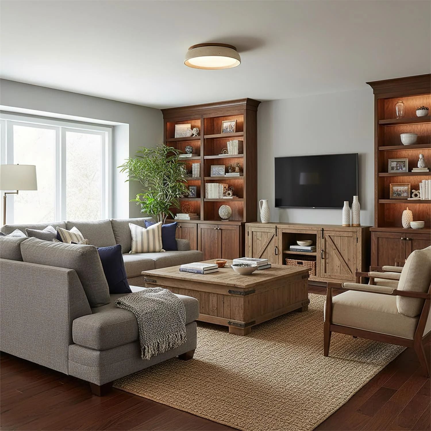 Travertine Wood Ceiling Light | Japandi Style, 3000K Warm LED