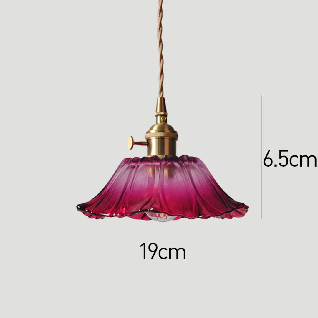 Floral Glass Pendant Light | Ribbed Shade, Gold Socket