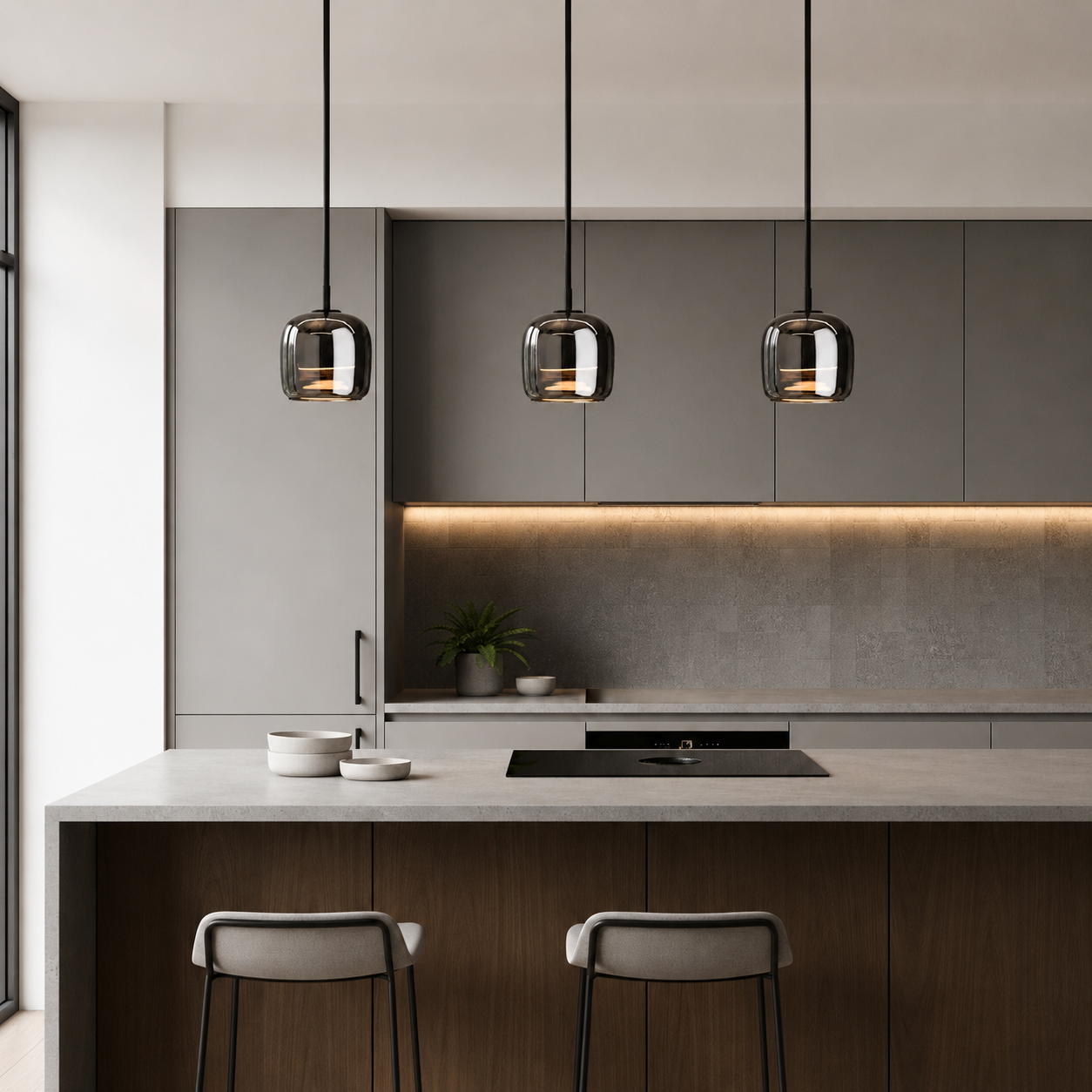 Smoked Glass Globe Pendant Light | Dual-Look LED, 3000K Warm White