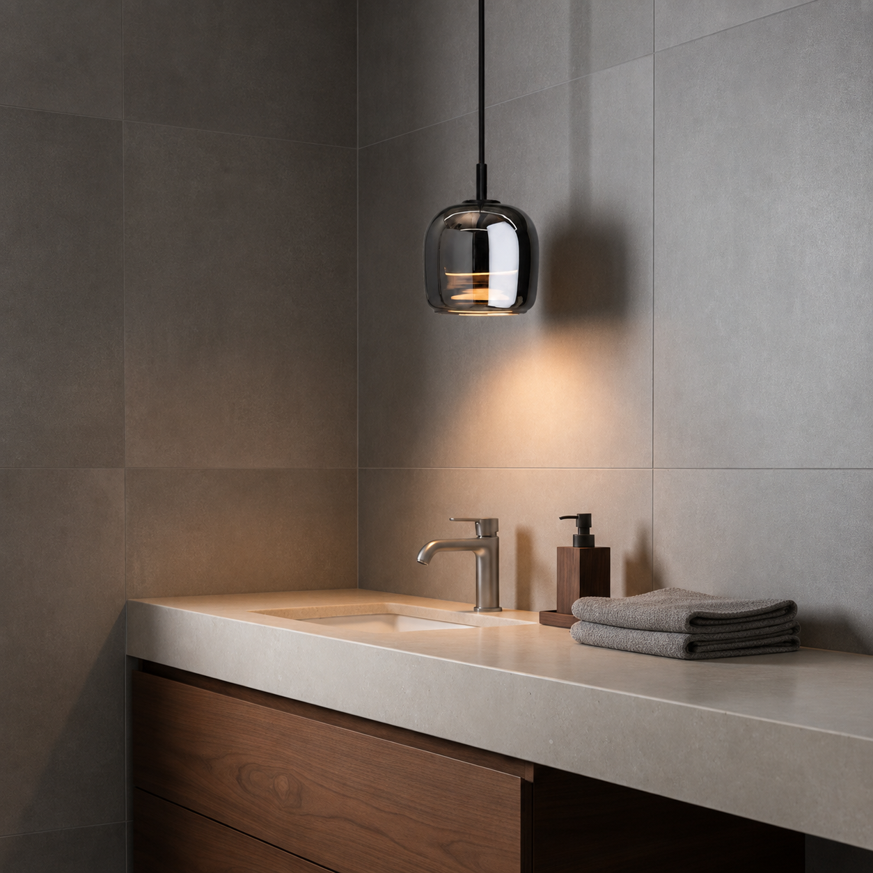 Smoked Glass Globe Pendant Light | Dual-Look LED, 3000K Warm White