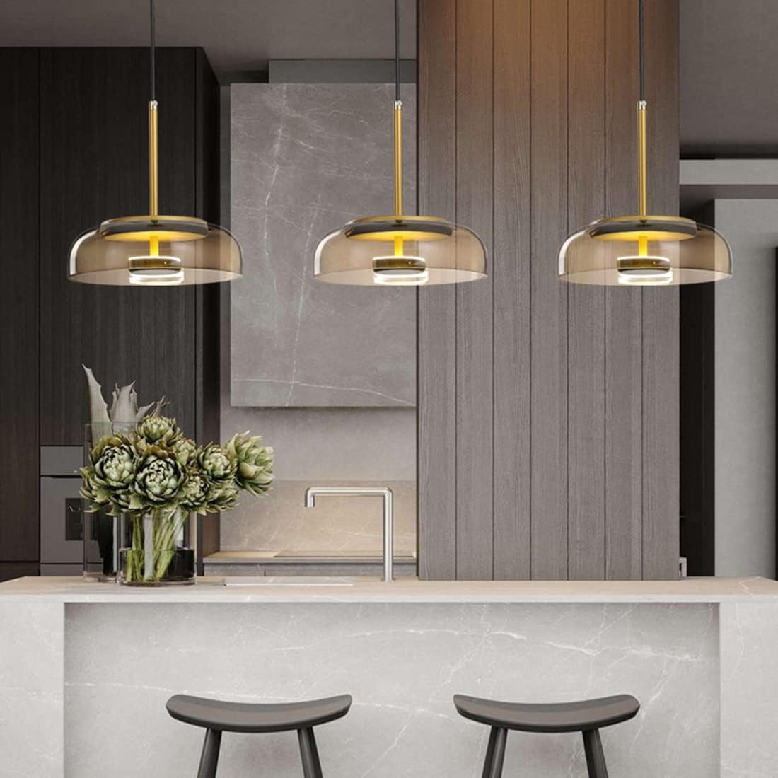 Round Glass and Metal Pendant Light | Modern LED, Adjustable Drop