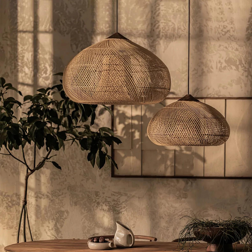 Woven Rattan Pendant Light | Boho Japandi Style, E27