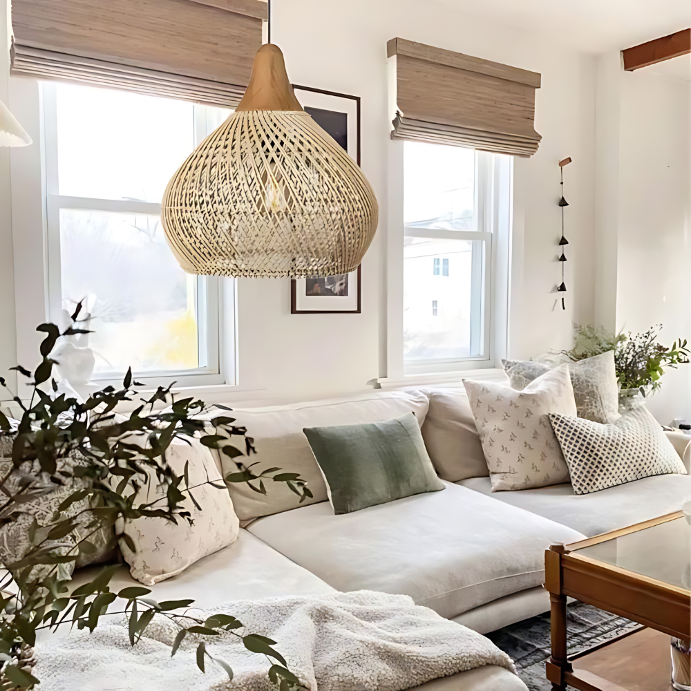 Rattan Ceiling Light | Boho Style, Handwoven Natural Design