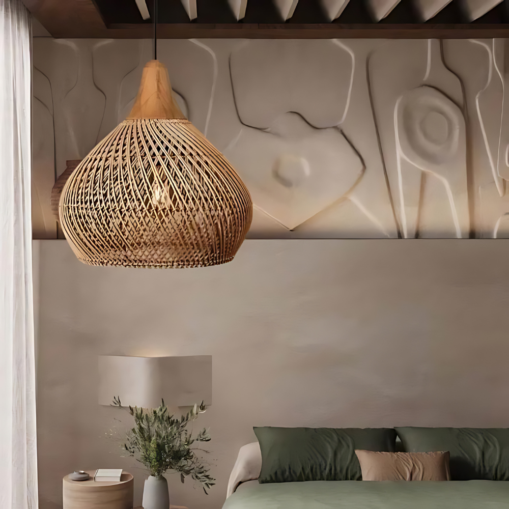 Rattan Ceiling Light | Boho Style, Handwoven Natural Design