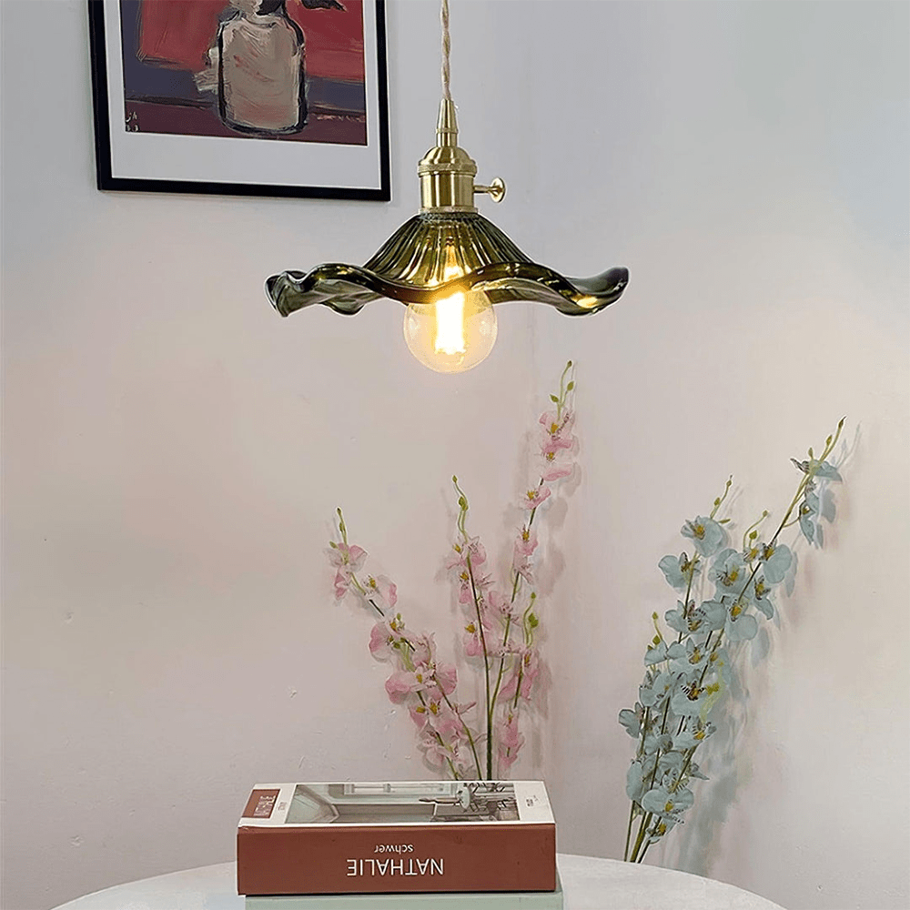Hibiscus Flower Pendant Light | Glass and Brass, E27