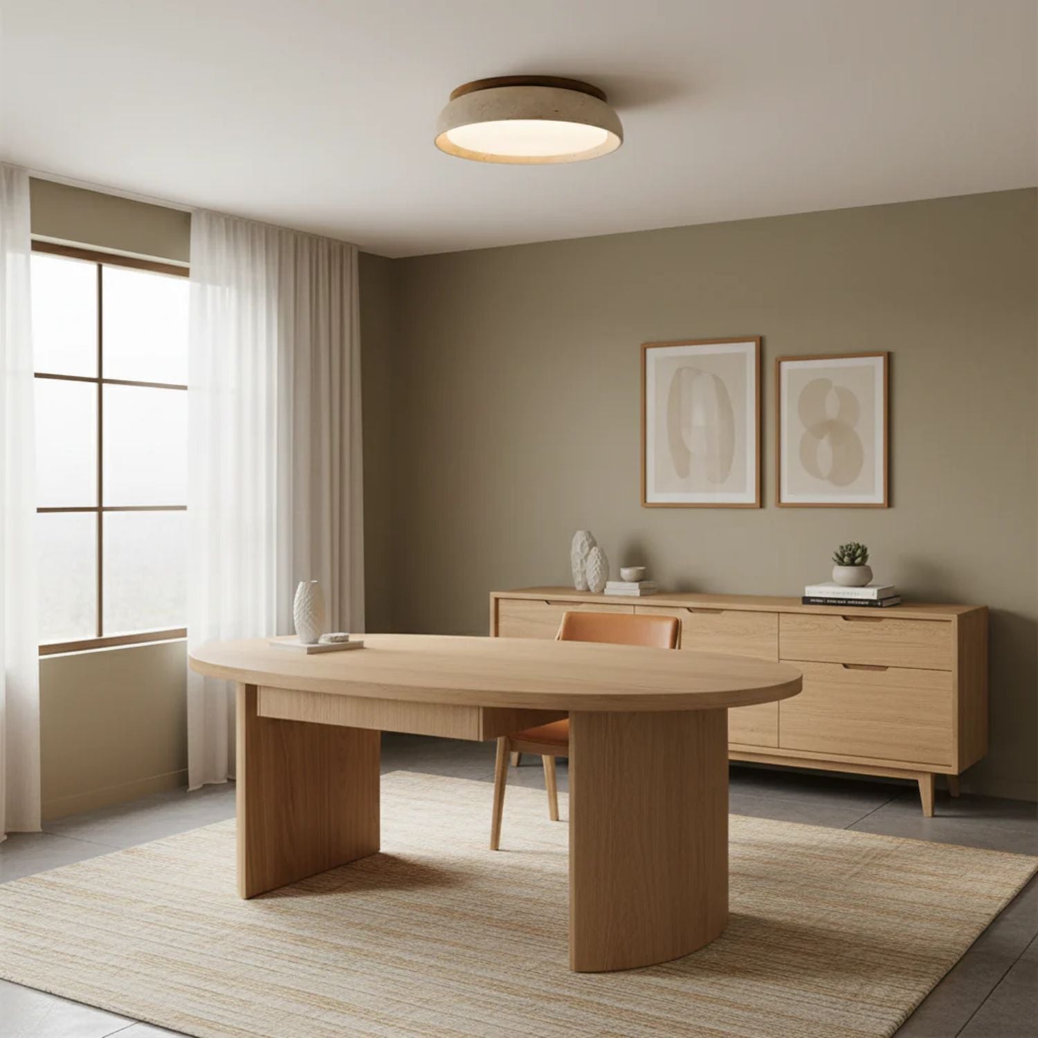 Travertine Wood Ceiling Light | Japandi Style, 3000K Warm LED