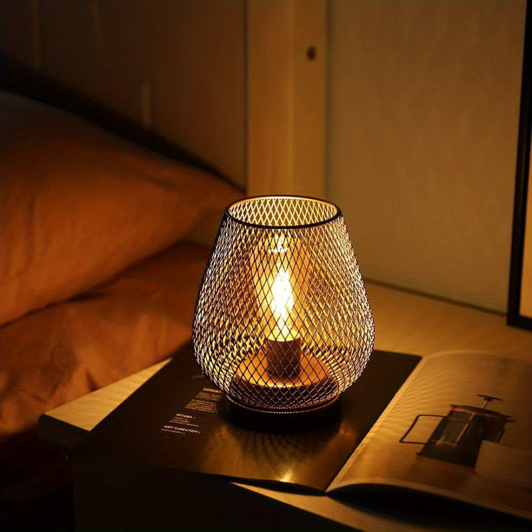 Battery-Powered LED Lantern | Matte Black Metal, Warm White