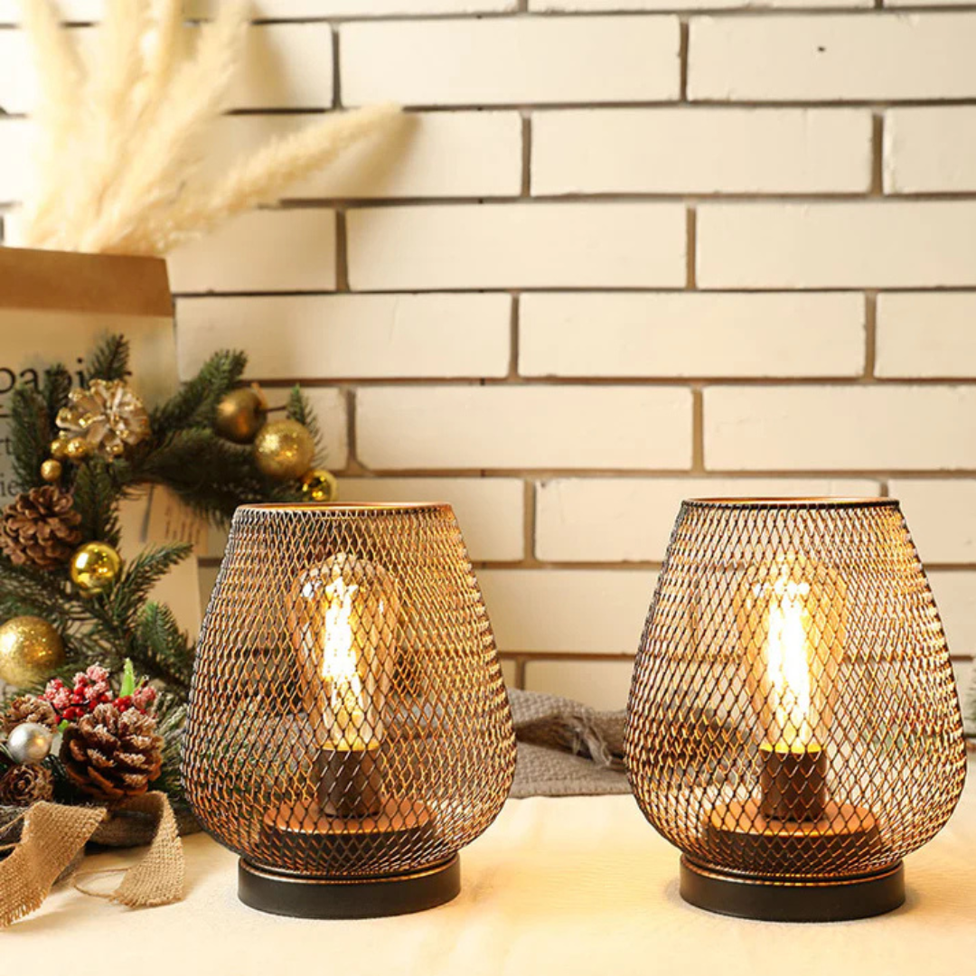 Battery-Powered LED Lantern | Matte Black Metal, Warm White