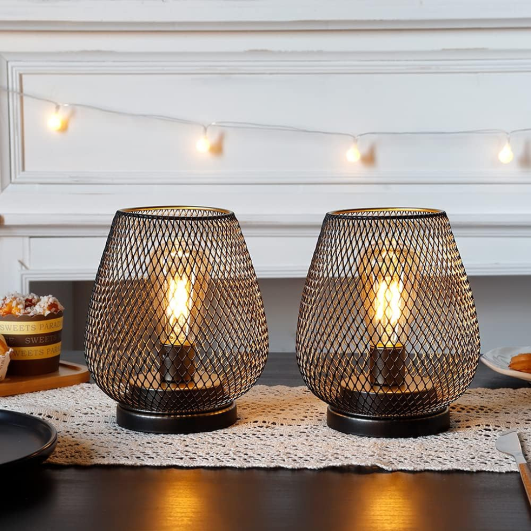 Battery-Powered LED Lantern | Matte Black Metal, Warm White