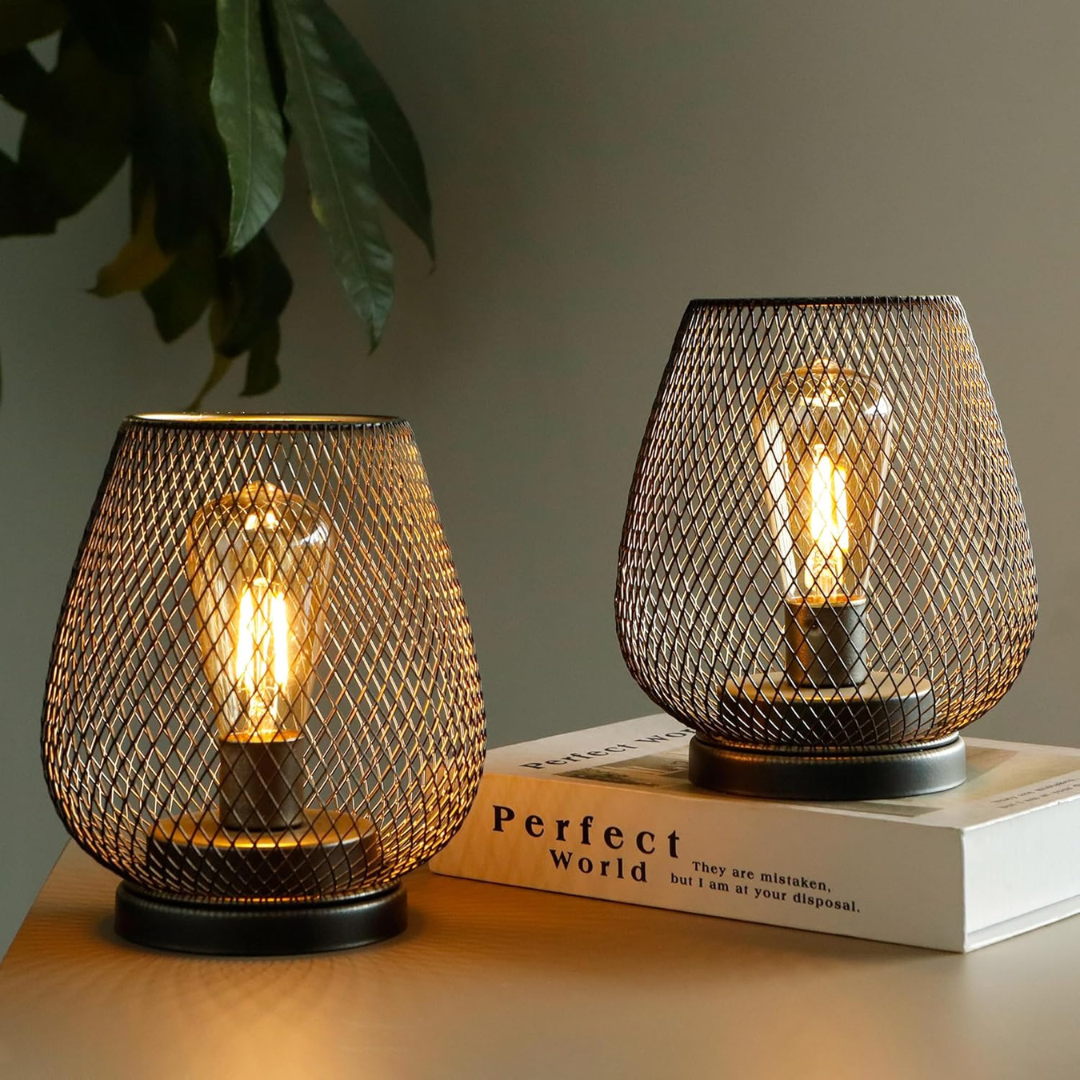 Battery-Powered LED Lantern | Matte Black Metal, Warm White
