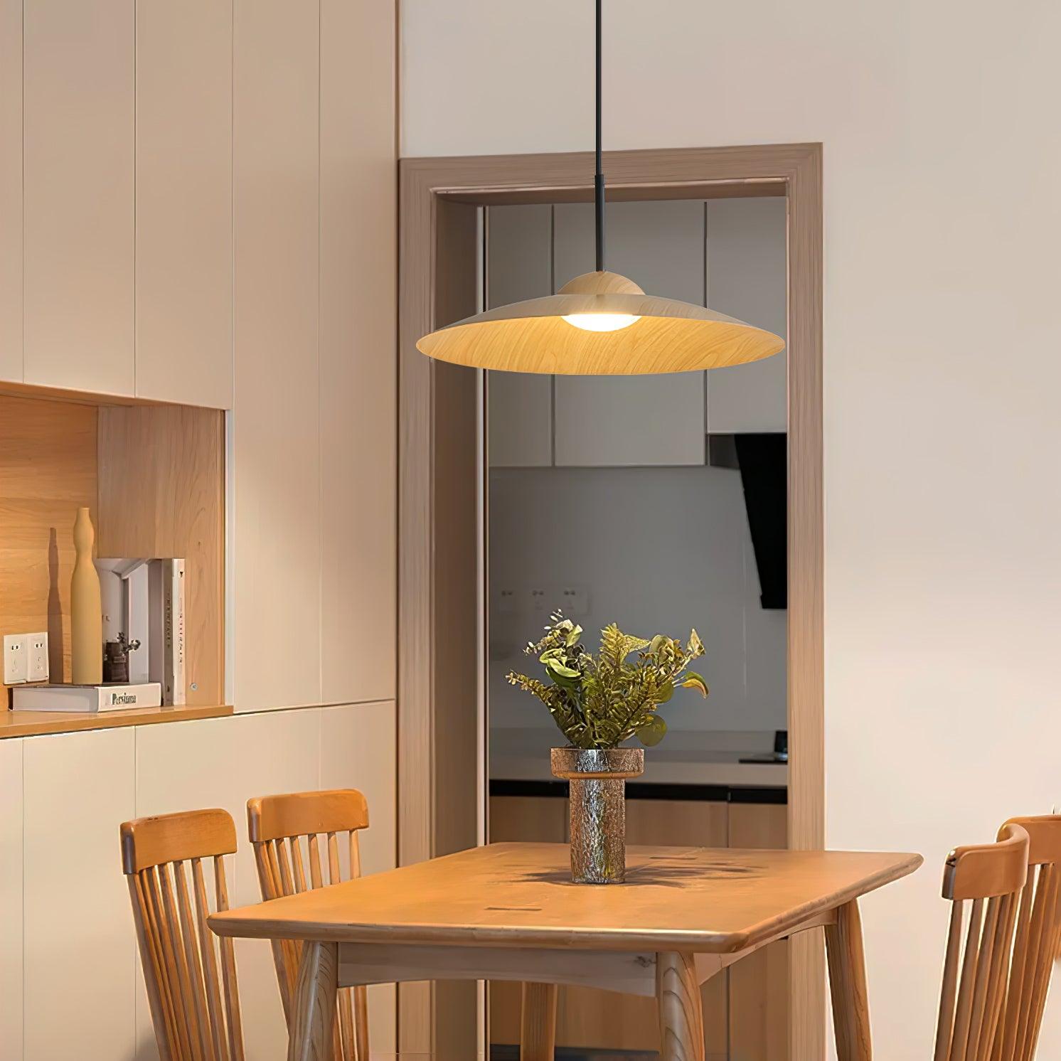 Japandi Dome Pendant Light | Wood-Look Finish, Integrated LED