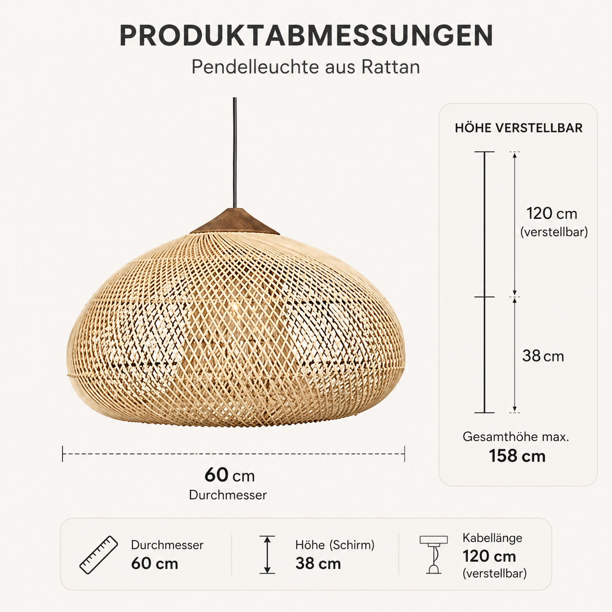 Woven Rattan Pendant Light | Boho Japandi Style, E27
