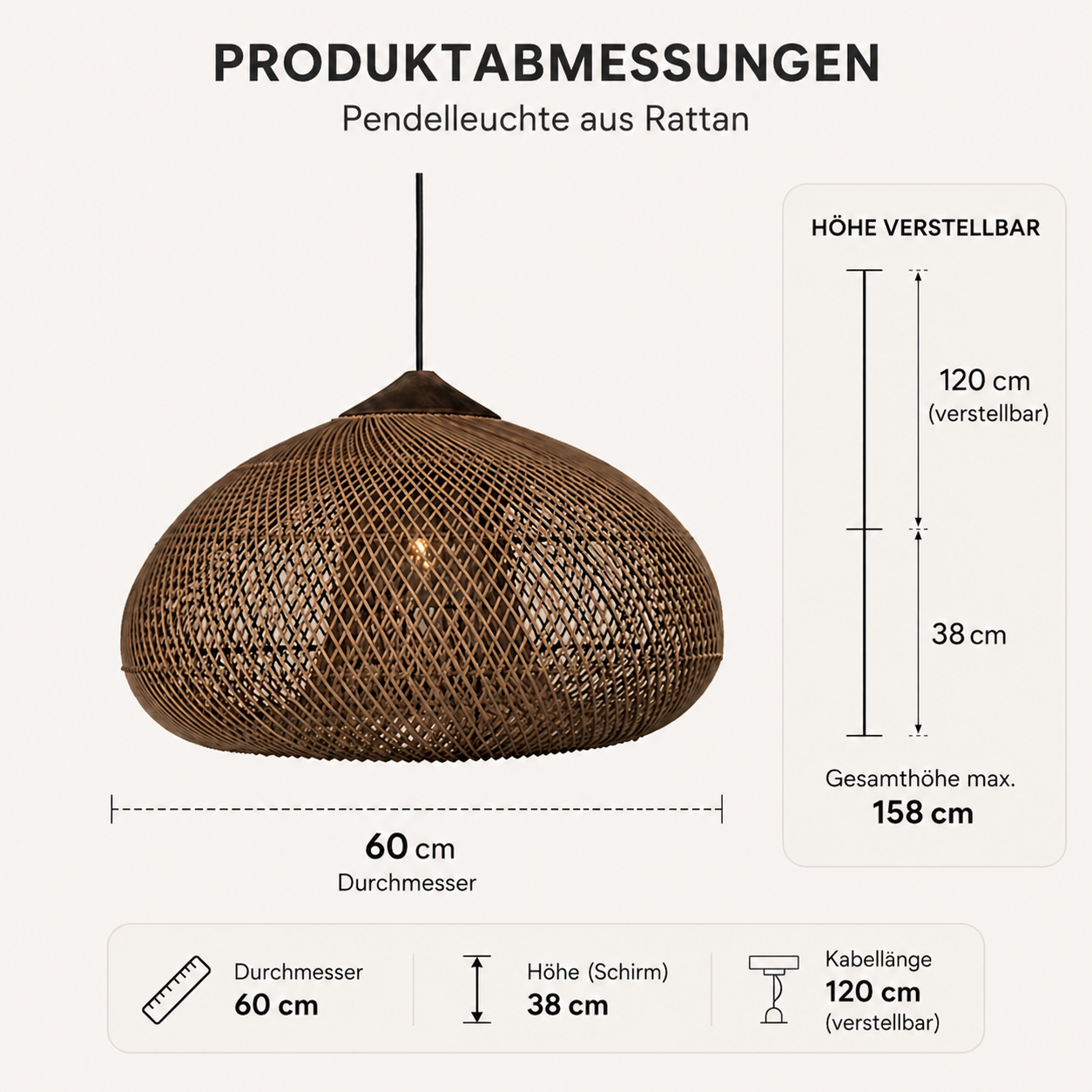 Woven Rattan Pendant Light | Boho Japandi Style, E27