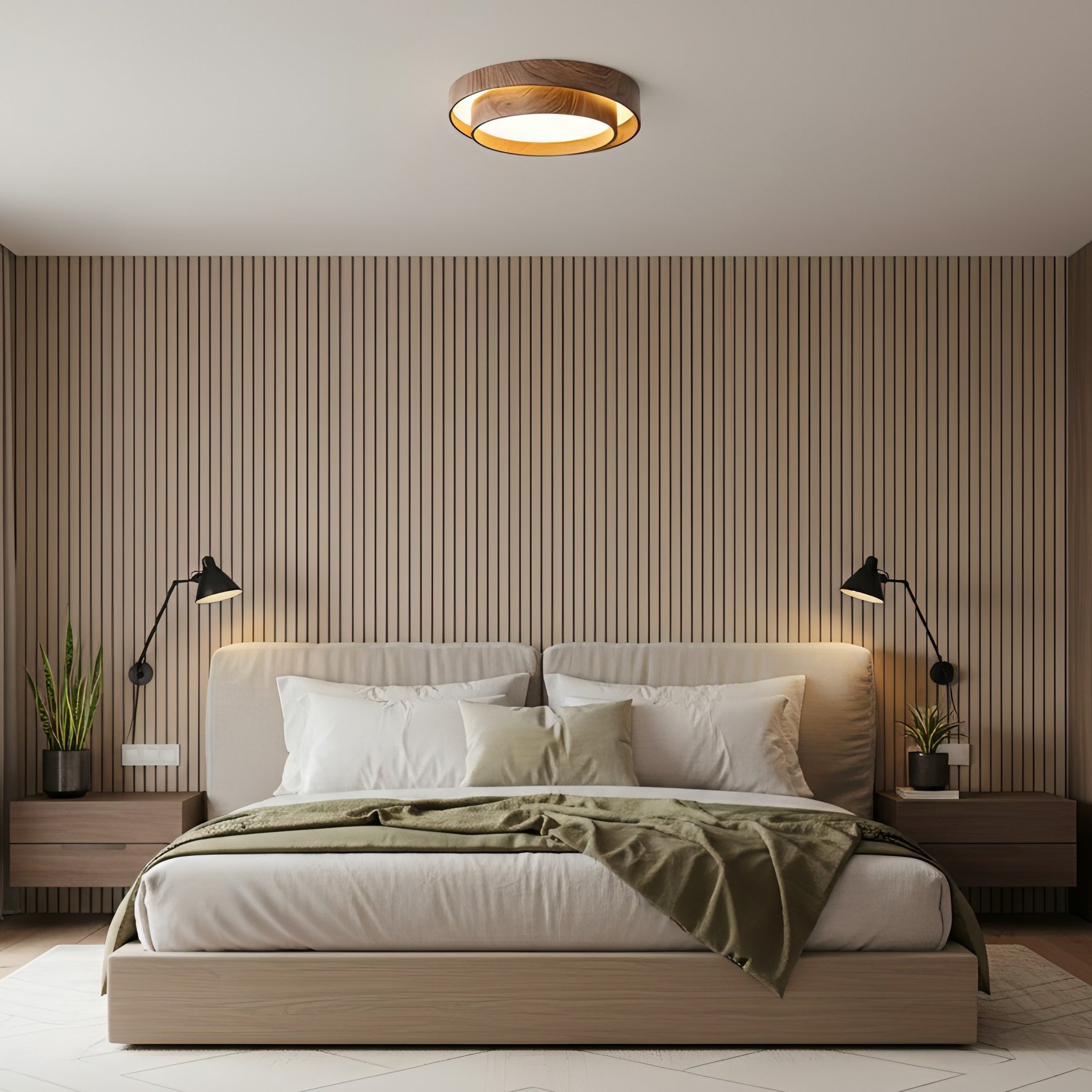 Round Walnut-Look LED Ceiling Light | Dimmable, Low Profile
