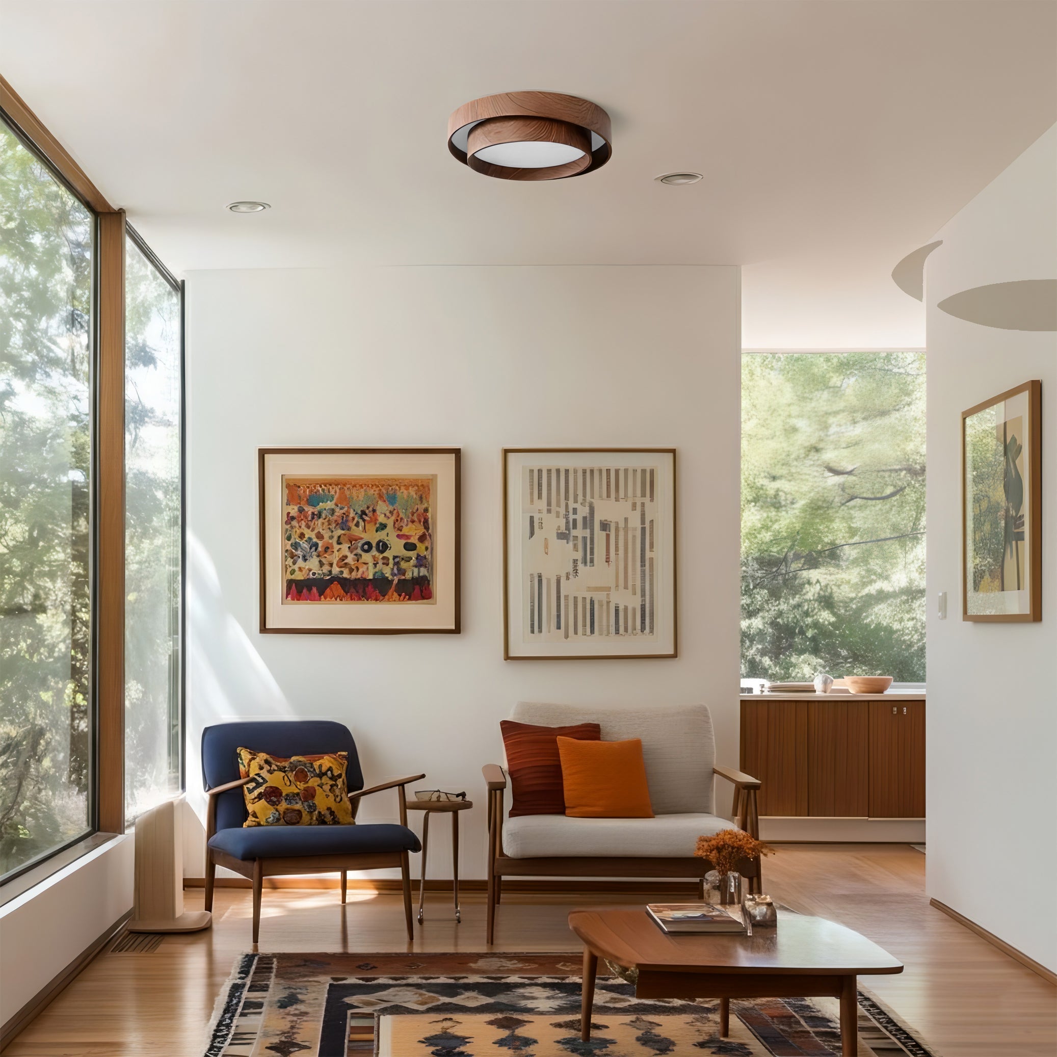 Round Walnut-Look LED Ceiling Light | Dimmable, Low Profile