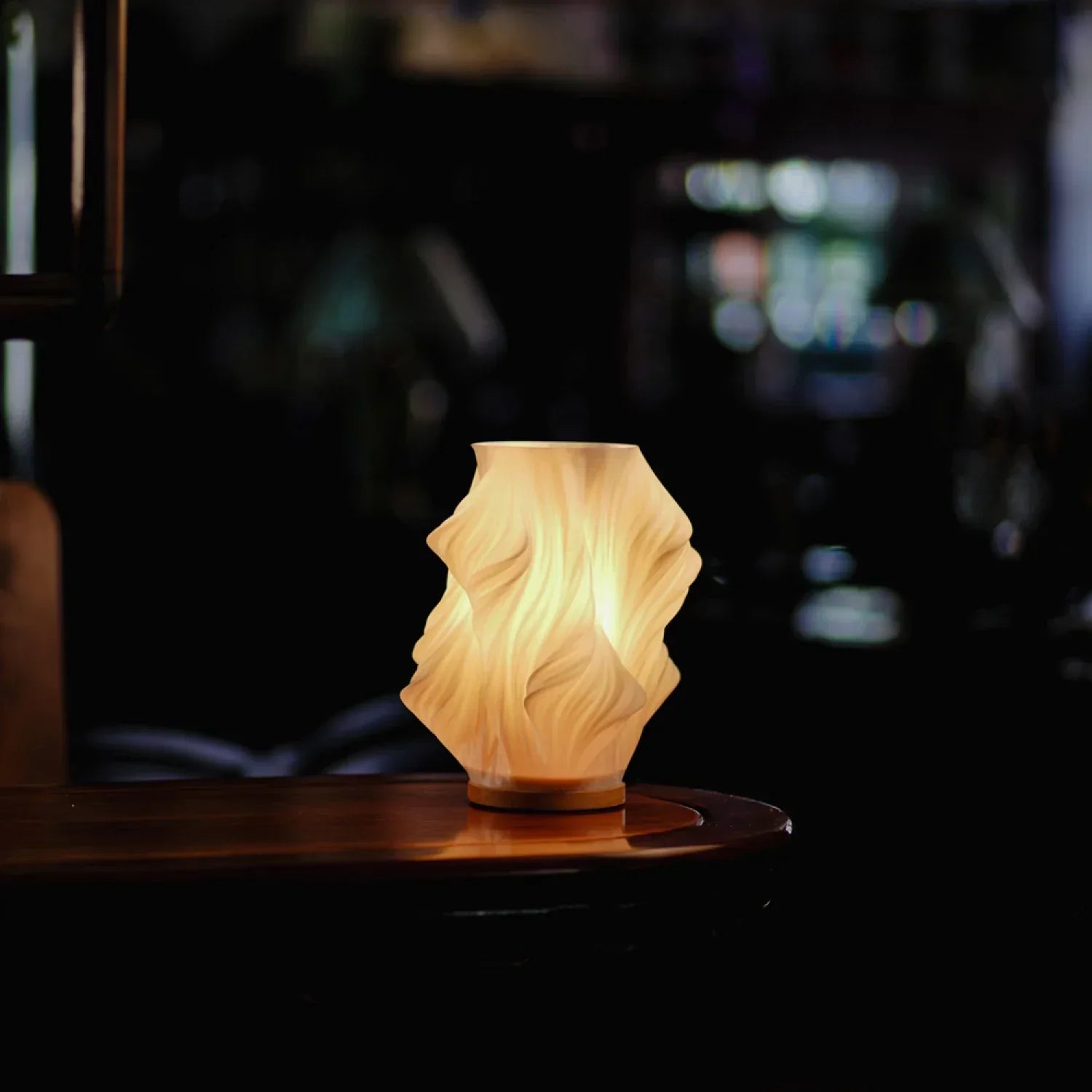 Sculptural Wood Base Table Lamp | Dimmable, USB, Wave Design
