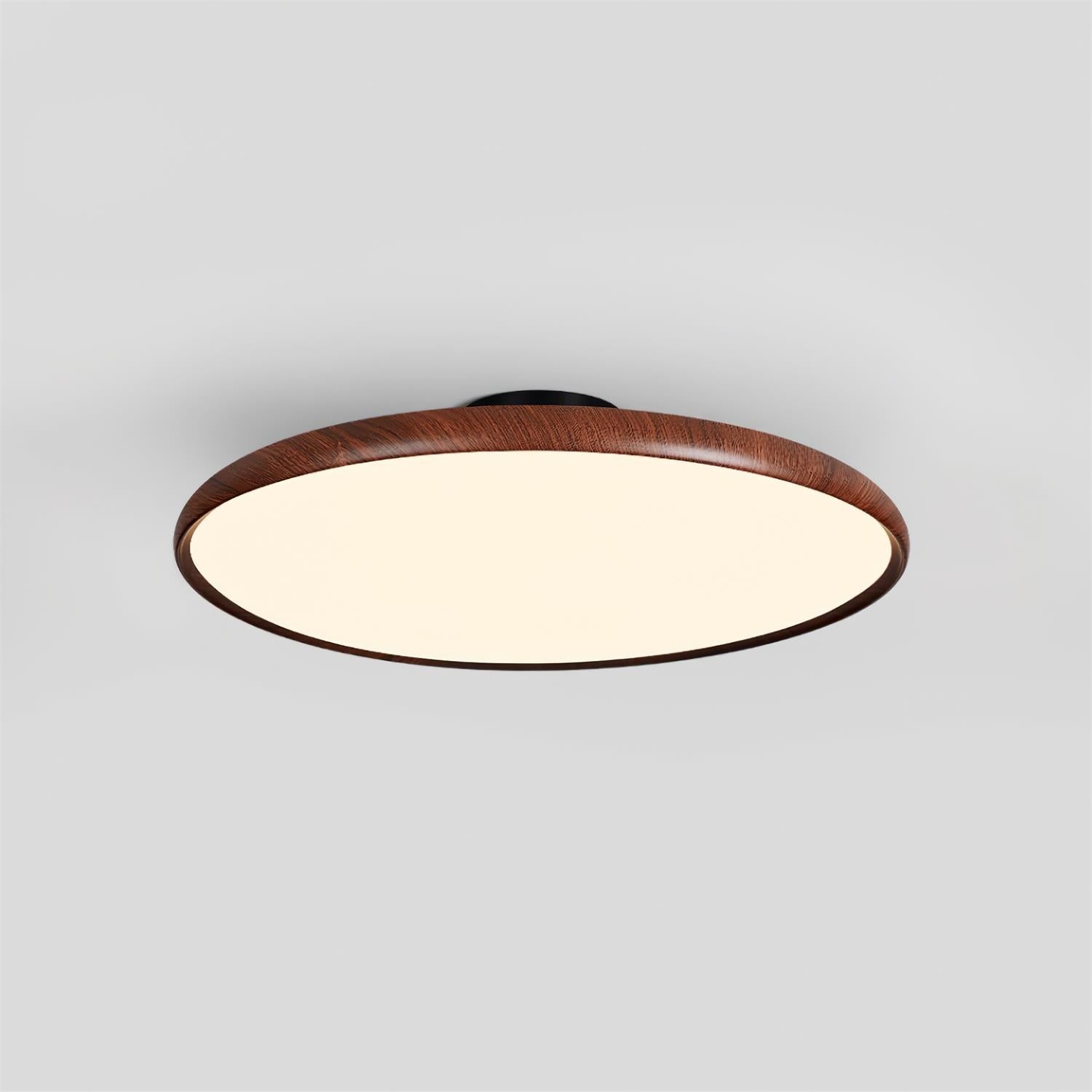 Round Flush Mount Ceiling Light | Wood-Effect Frame, 3000K Warm White