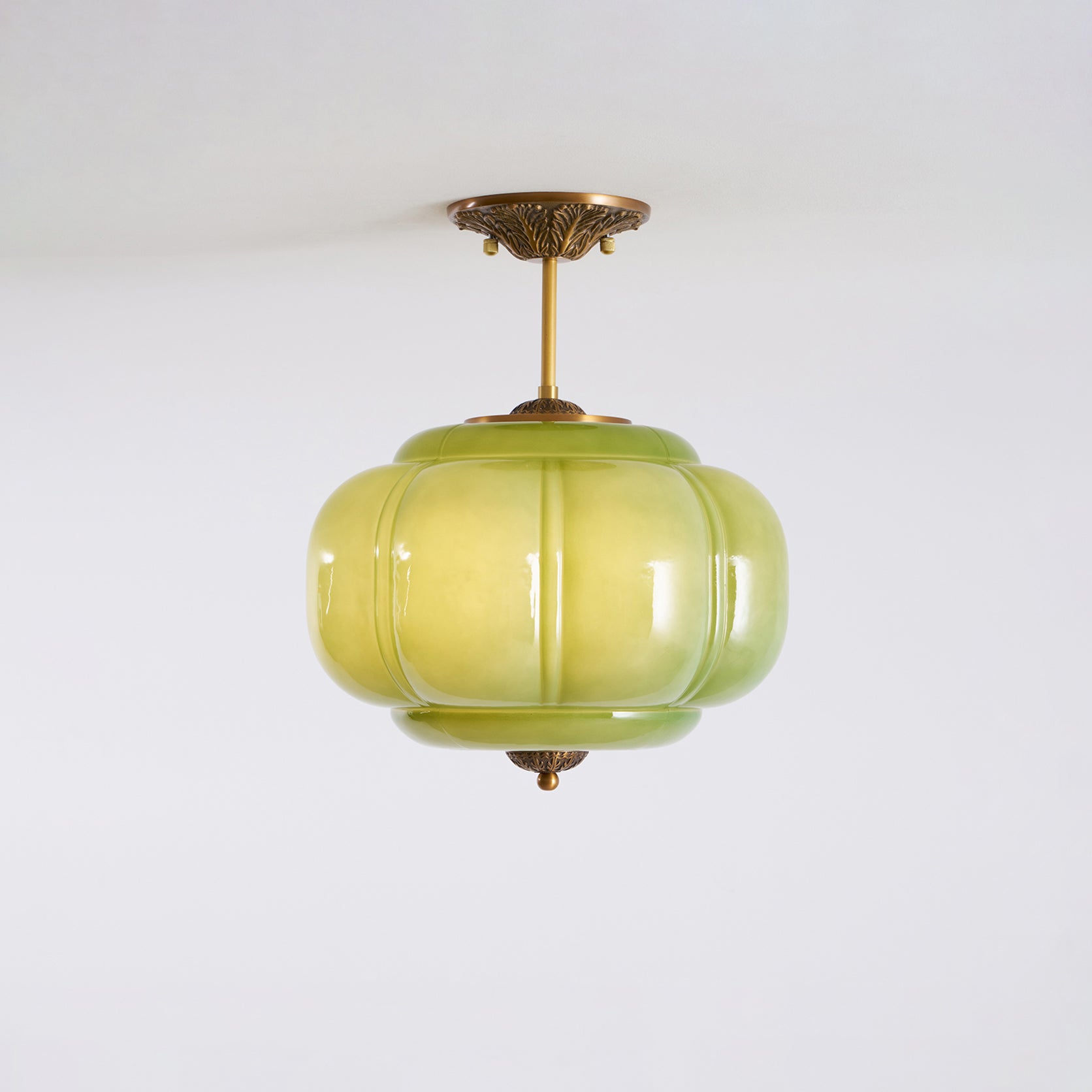 Wave Glass Ceiling Light | Brass Detail, Green Sculptural Shade