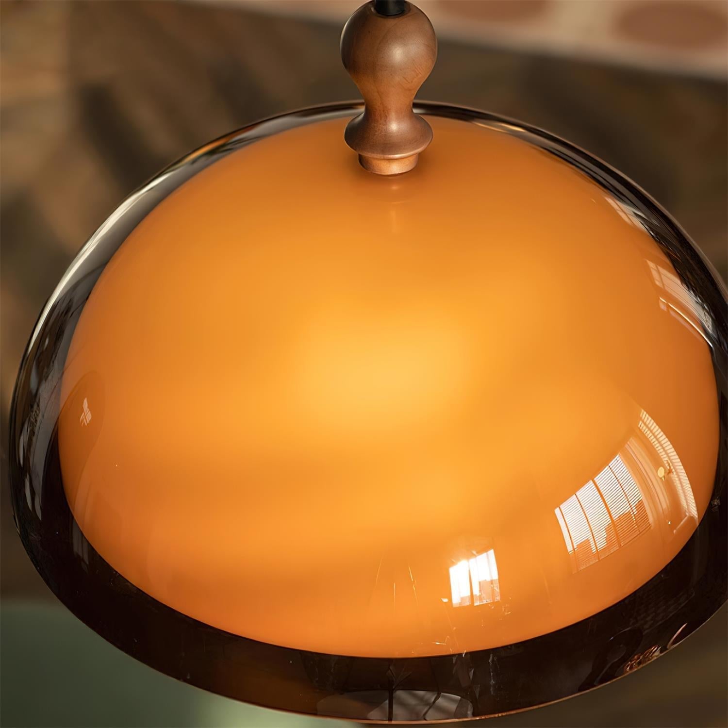 Walnut Wood Dome Pendant Light | Modern Round, Warm Acrylic Shade