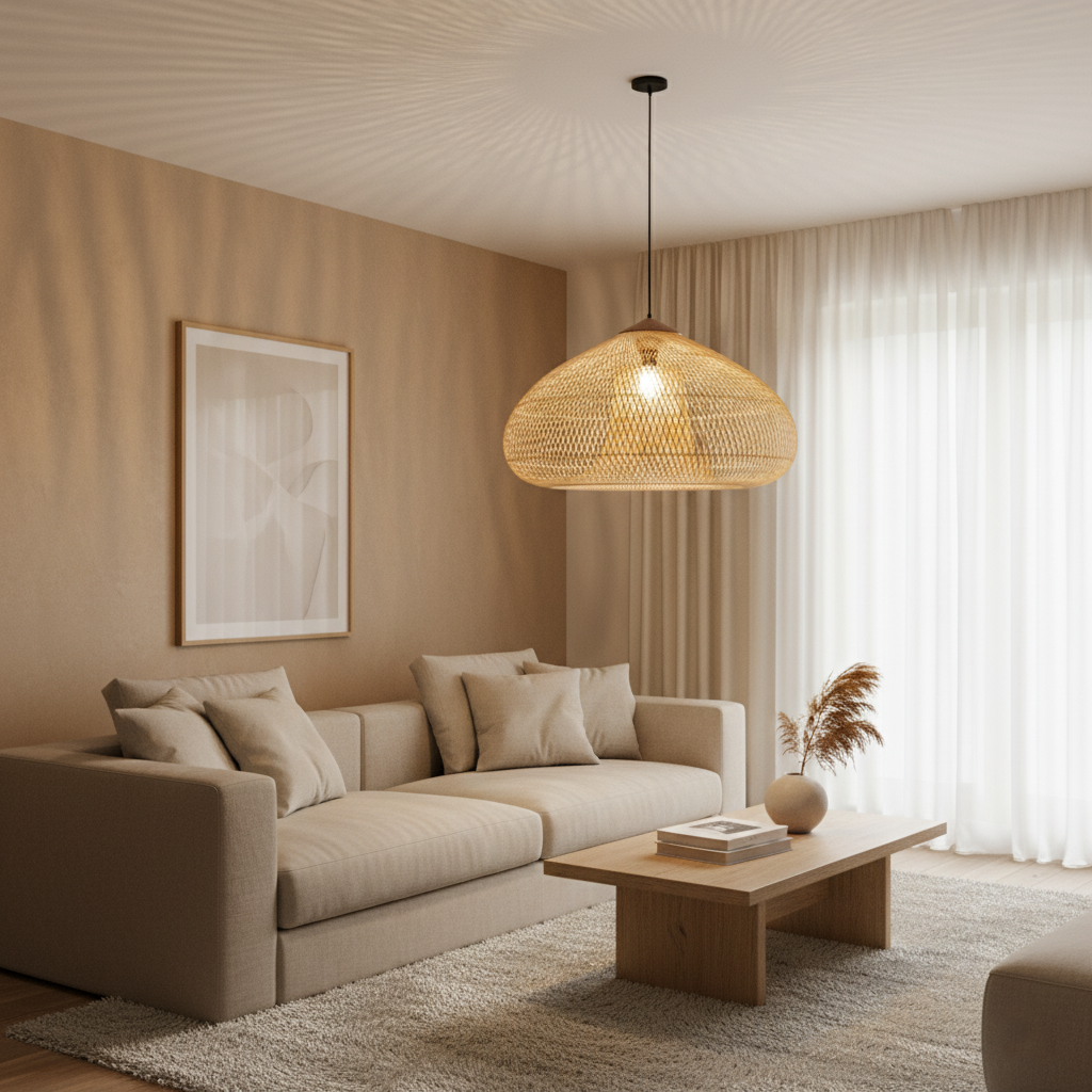 Woven Rattan Pendant Light | Boho Japandi Style, E27