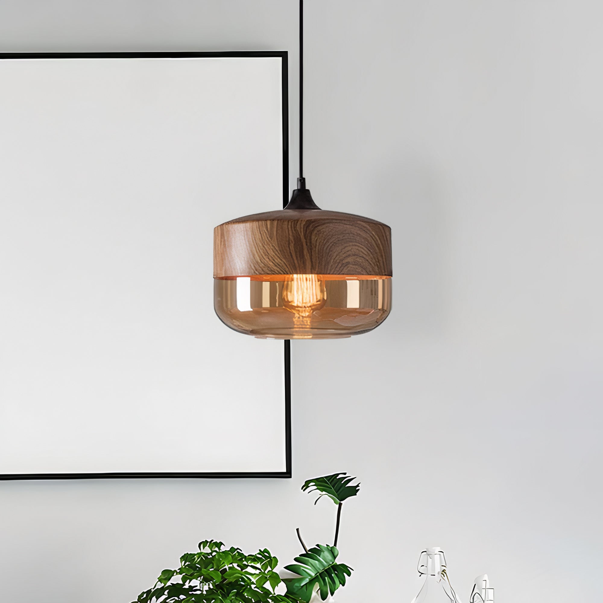 Wood and Colored Glass Pendant Light | Modern Warm Ambiance