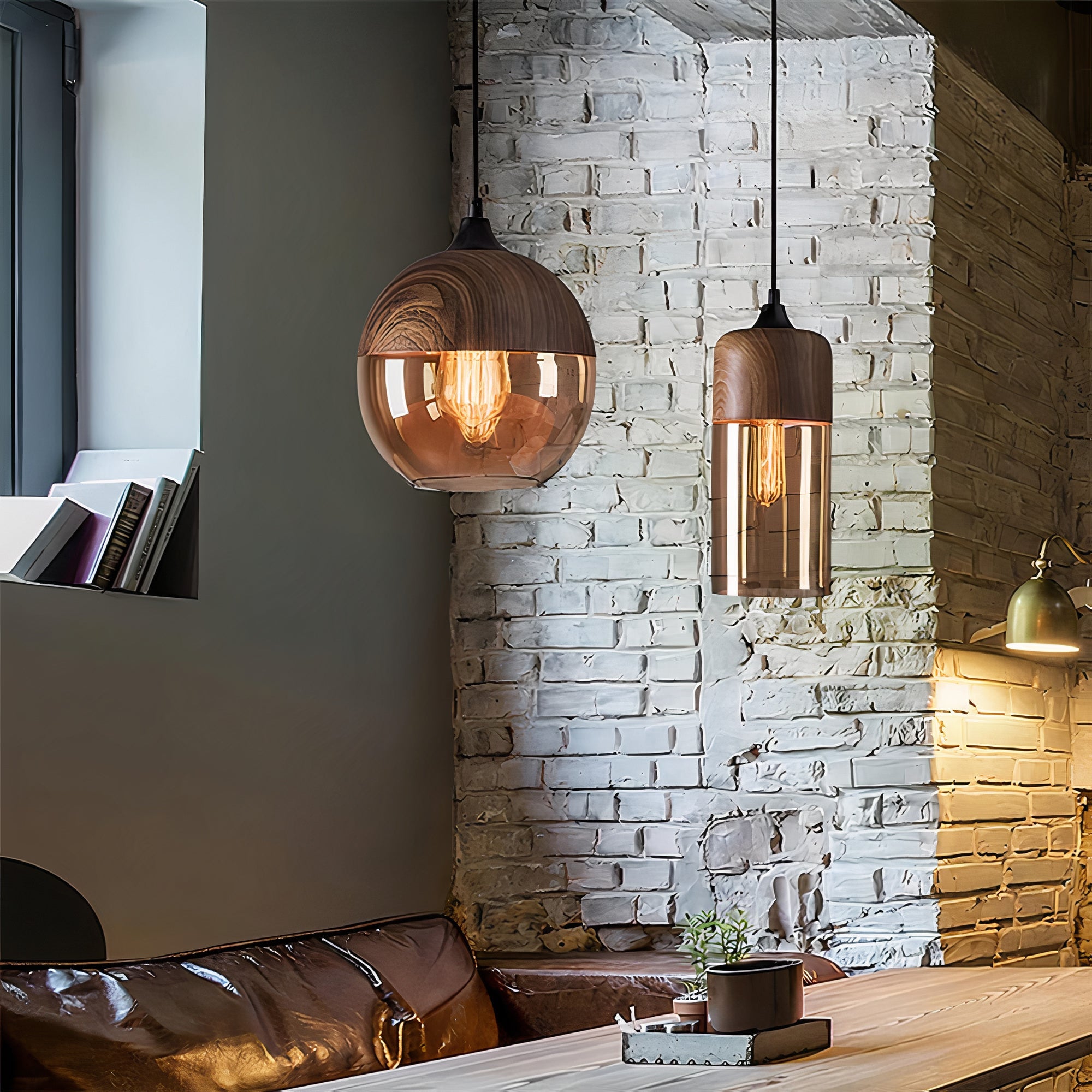 Wood and Colored Glass Pendant Light | Modern Warm Ambiance