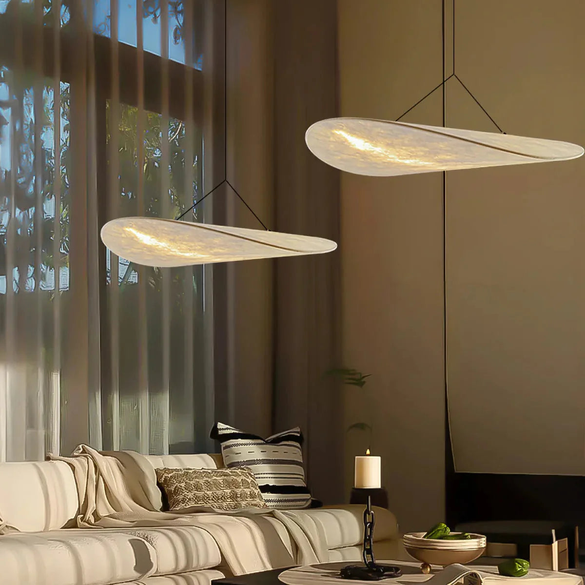 Silk Pendant Light | Japandi Style, Height-Adjustable