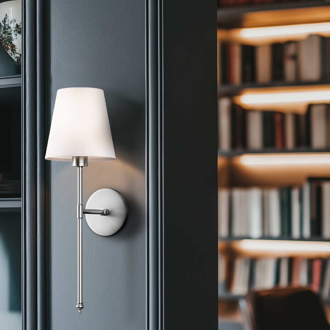Wireless Wall Sconces with Fabric Shade | Set of 2, No Hardwiring