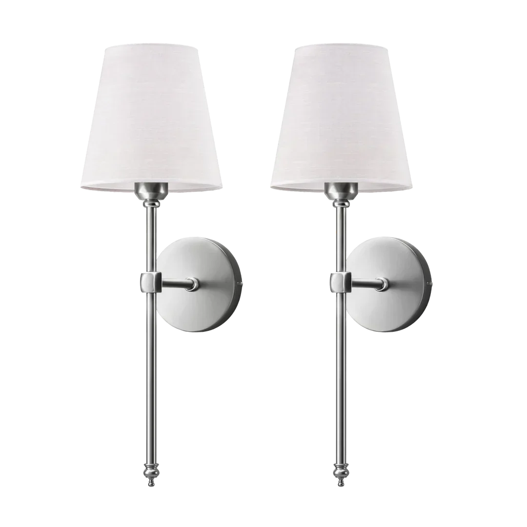 Wireless Wall Sconces | Set of 2, Black & Gold Fabric Shade, E27