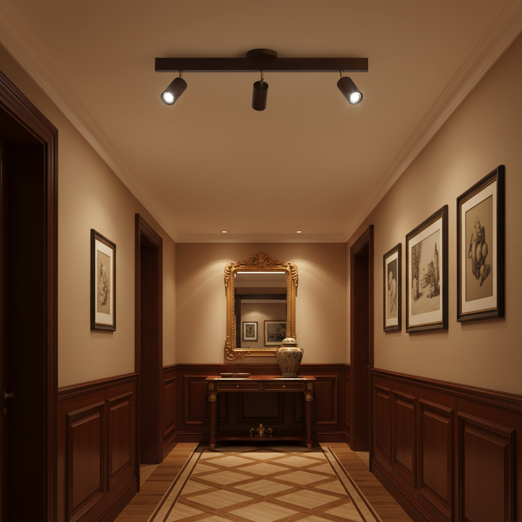 Wood and Gold LED Track Light | Linear Ceiling Bar, 3000K Warm White
