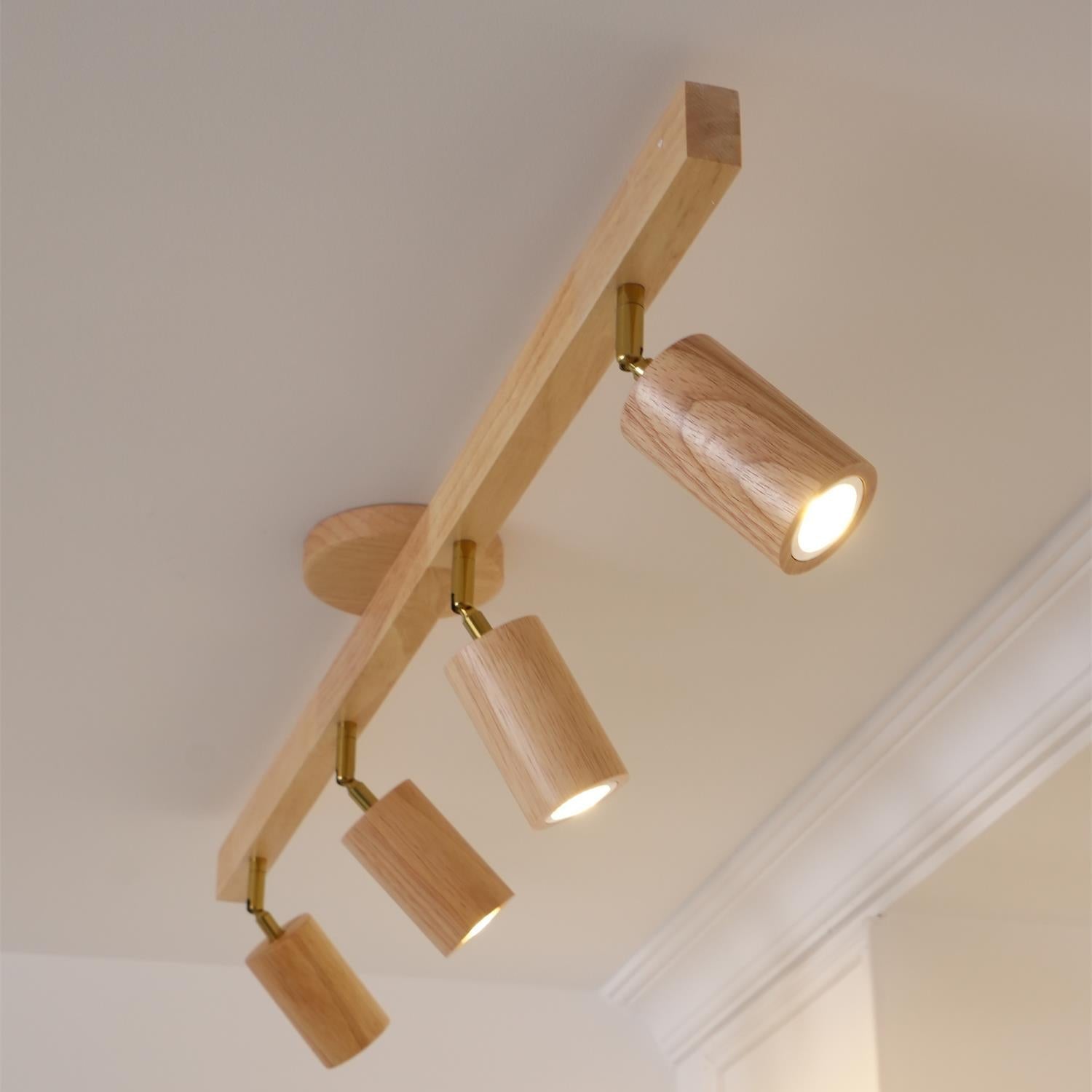 Wood and Gold LED Track Light | Linear Ceiling Bar, 3000K Warm White