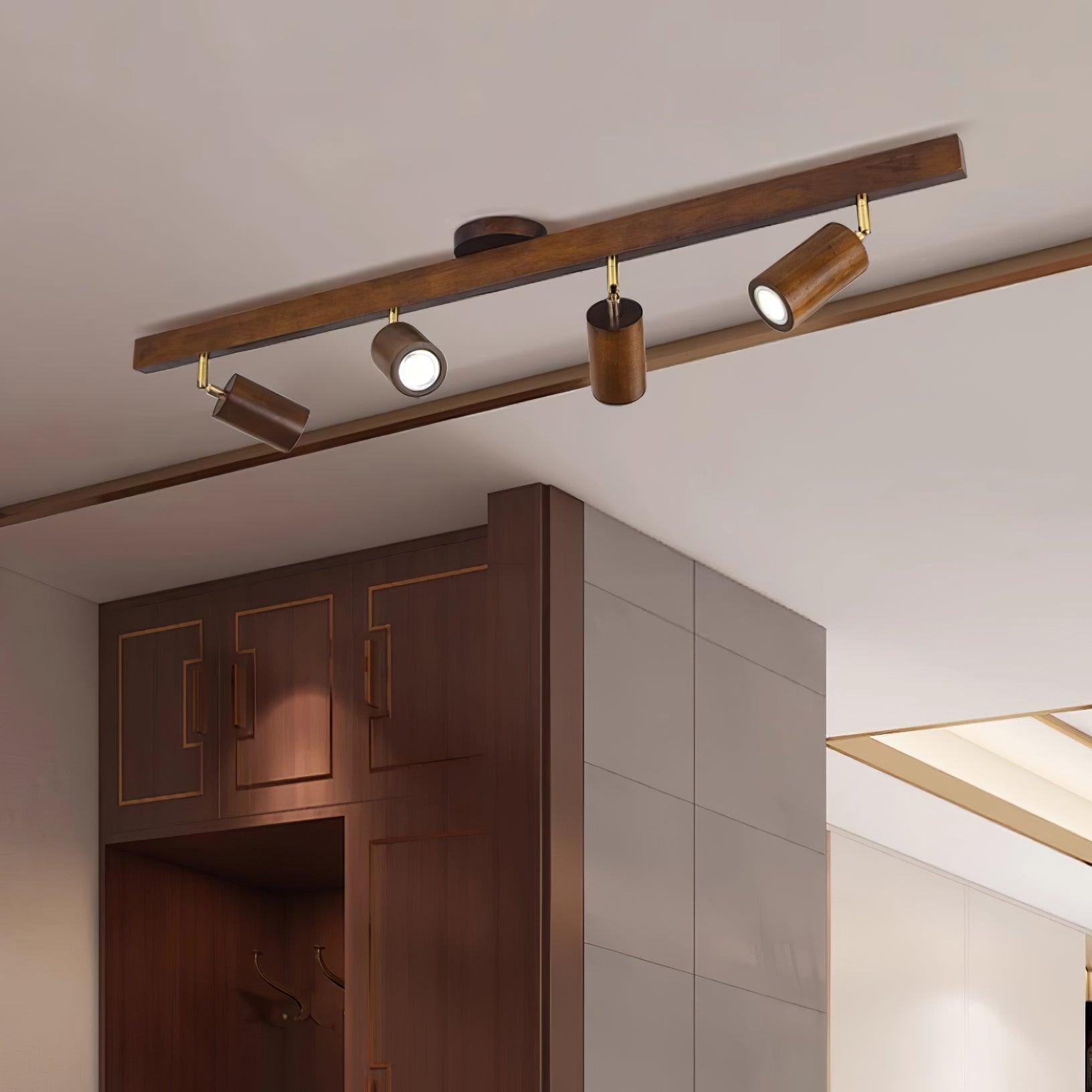 Wood and Gold LED Track Light | Linear Ceiling Bar, 3000K Warm White