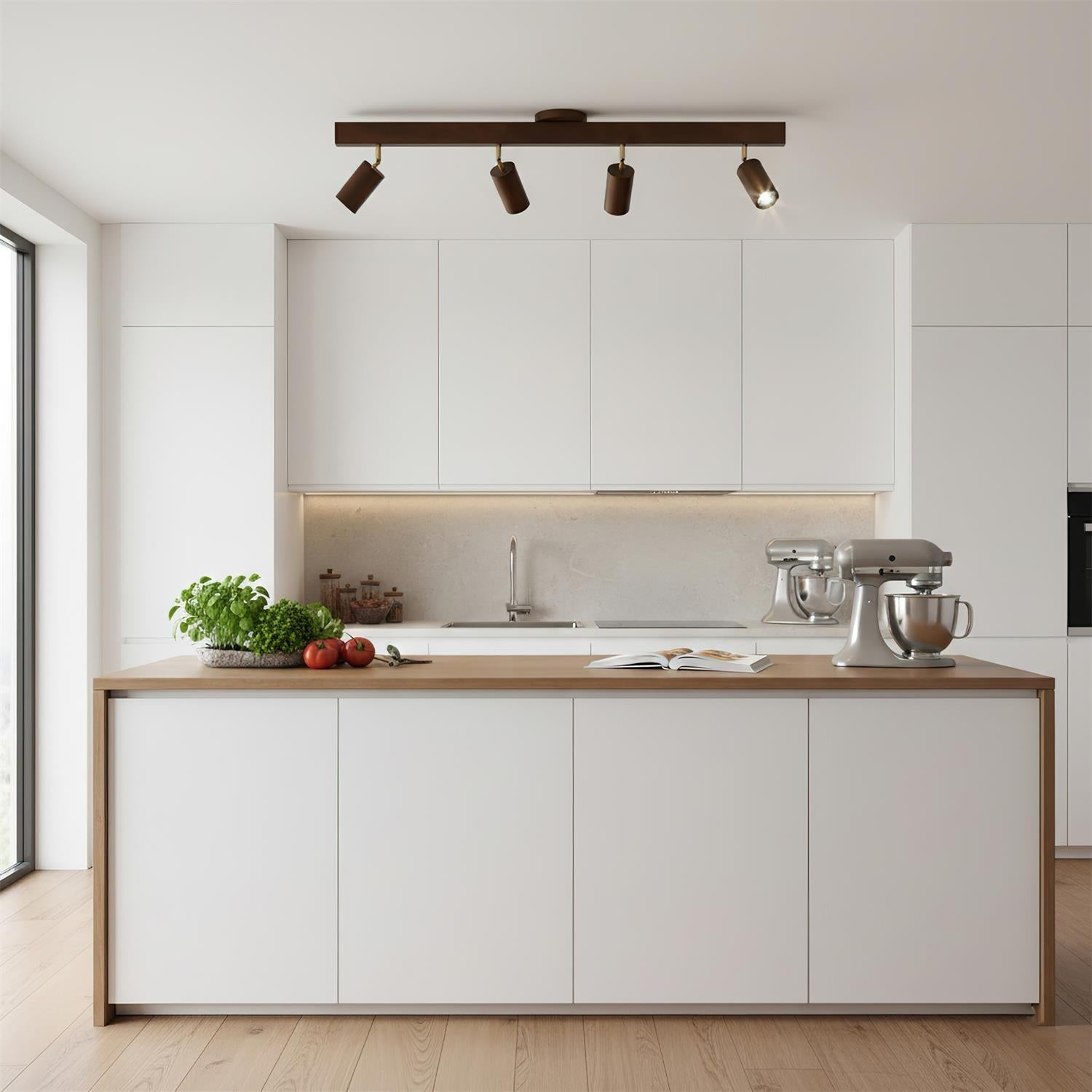 Wood and Gold LED Track Light | Linear Ceiling Bar, 3000K Warm White