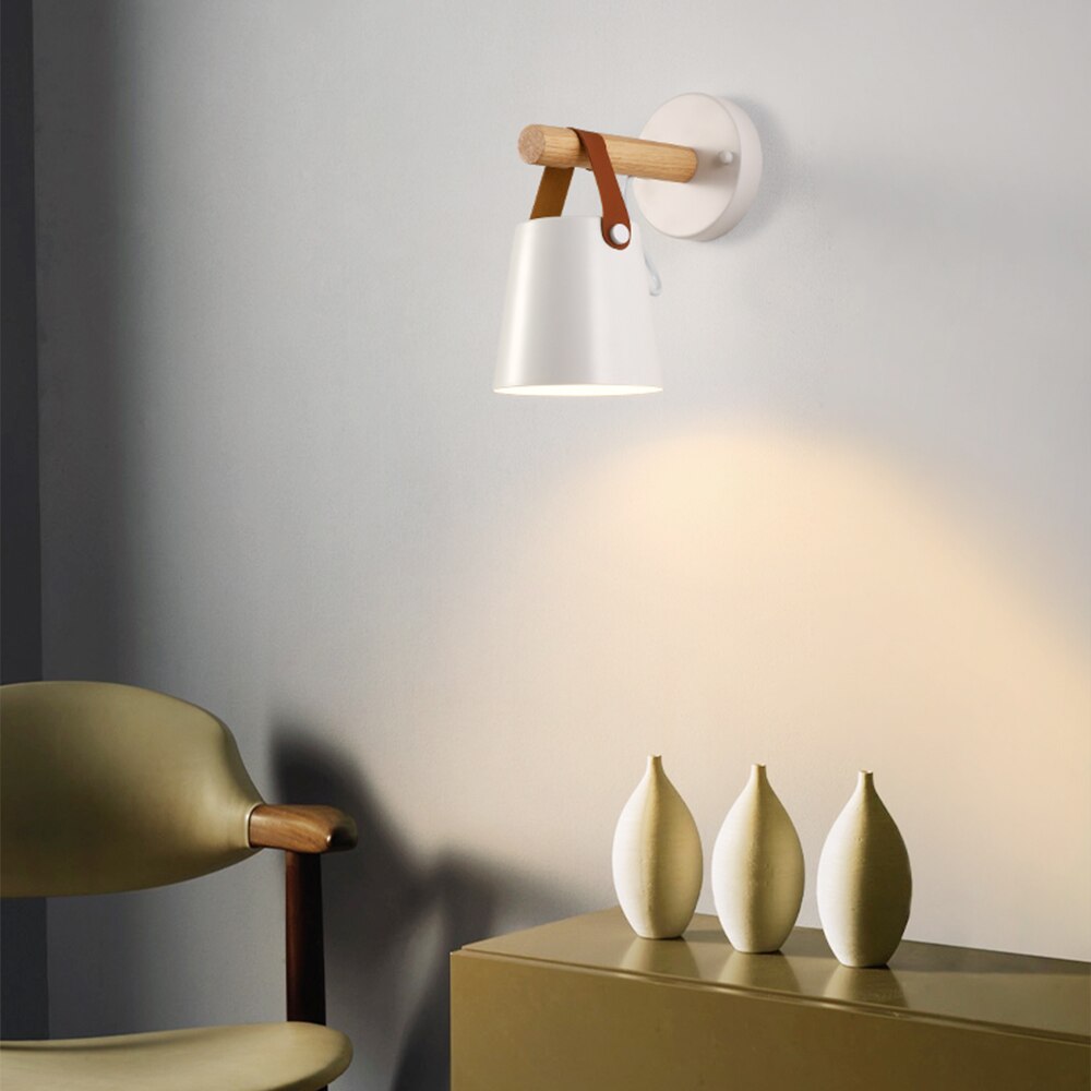 Wood and Leather Wall Sconce | Scandinavian Design, E27
