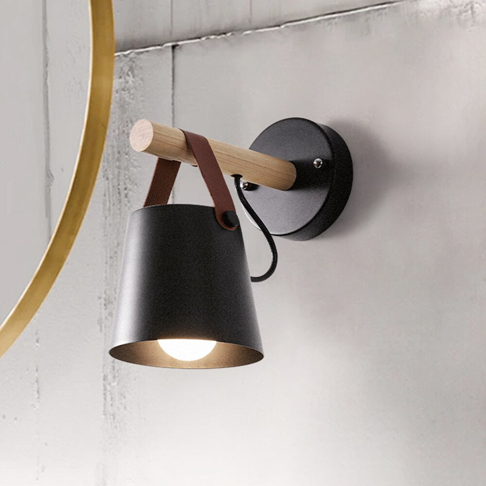 Wood and Leather Wall Sconce | Scandinavian Design, E27