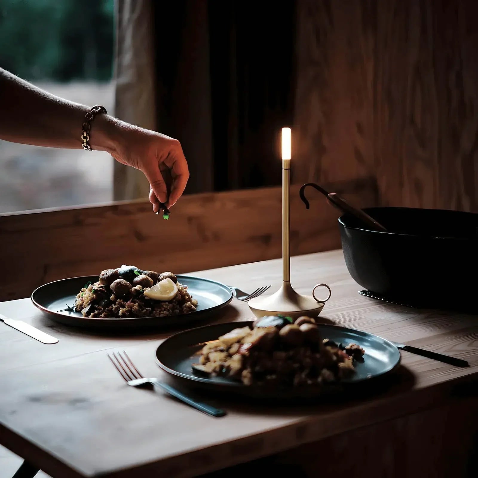 Wireless Scandinavian Candle Lamp | Dimmable LED, Brushed Aluminium