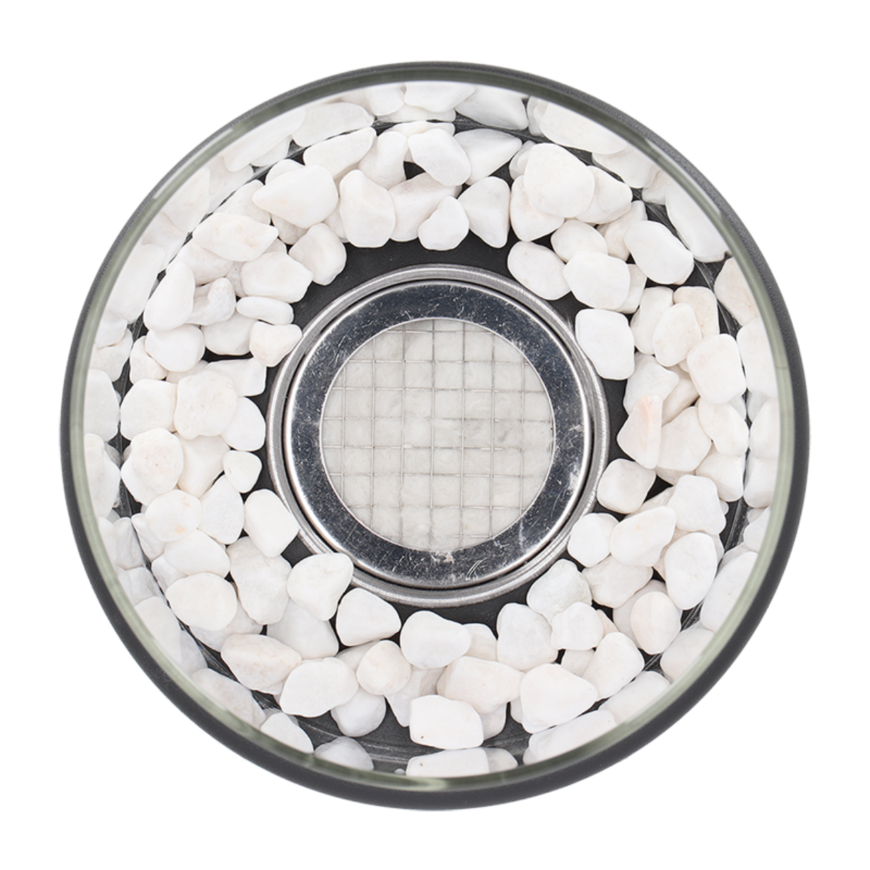 Round Glass Oil Lamp | Open Flame Table Decor, Metal Frame