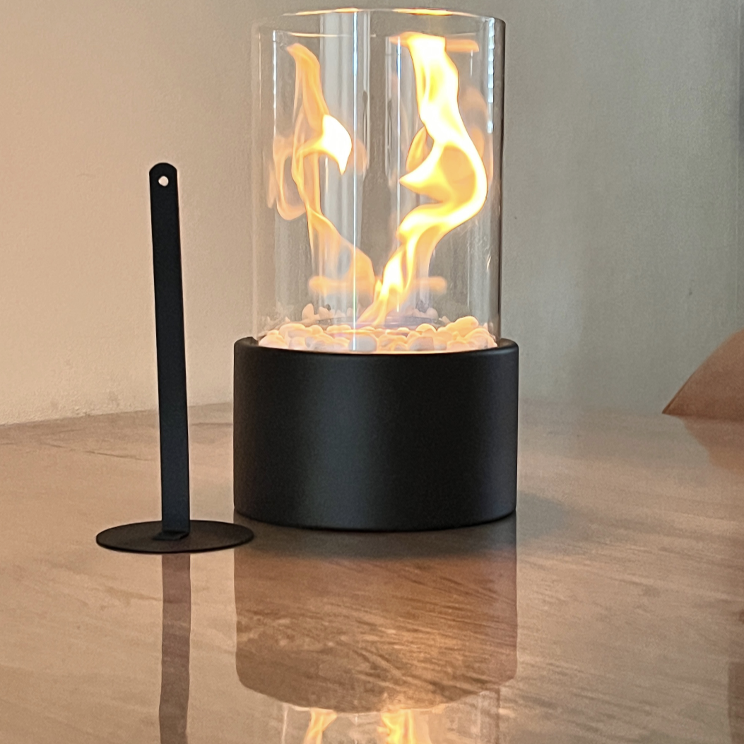 Round Glass Oil Lamp | Open Flame Table Decor, Metal Frame