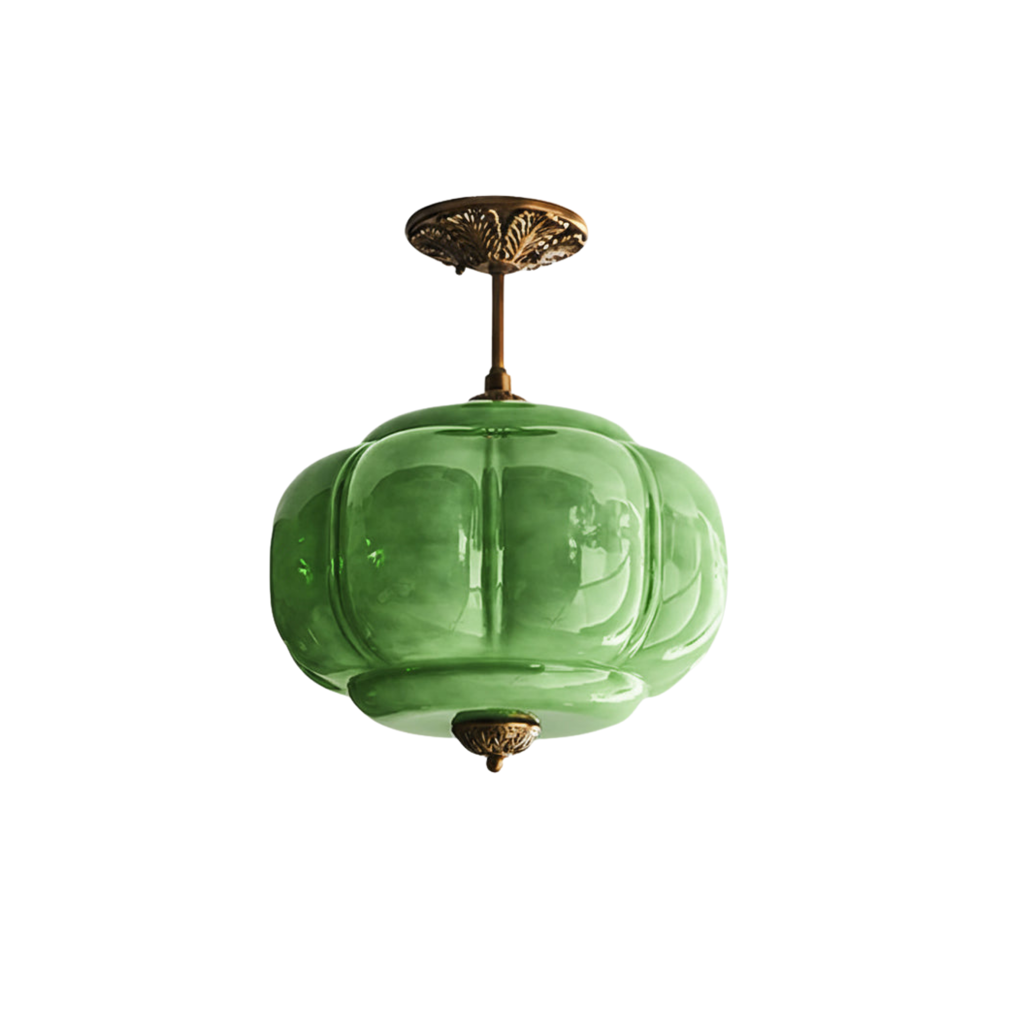 Wave Glass Ceiling Light | Brass Detail, Green Sculptural Shade