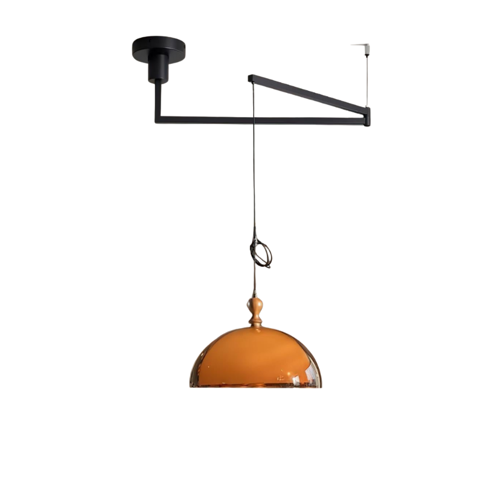 Walnut Wood Dome Pendant Light | Modern Round, Warm Acrylic Shade