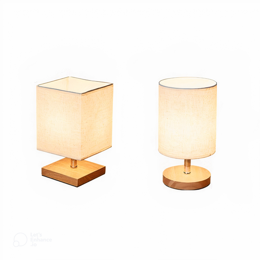 Wood Base Table Lamp with Linen Shade | Japandi Style, E26/E27